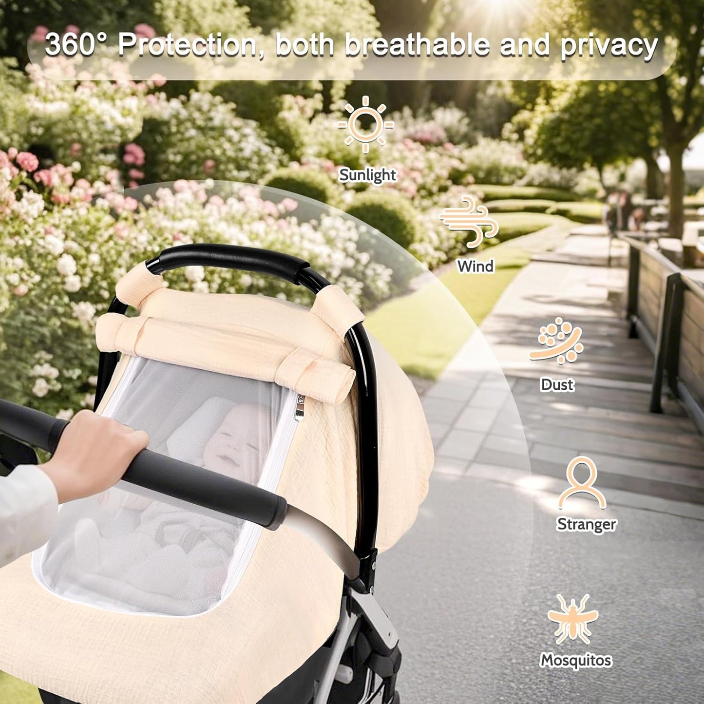 Hooyax Muslin Car Seat Cover Baby - Breathable and Privacy Car Seat Canopy with 3 Modes - Easy Install & Gift Box Packaging, Universal Fit for Infant Car Seats, Apricot