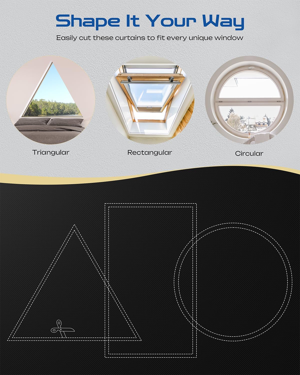 42" W x 60" L 100% Portable Blackout Curtains, Total Darkness No-Drill Black Out Window Cover,Temporary Blackout Shades with Hook & Loop Tape, for Bedroom, Nursery, Dorm, Travel (Black)