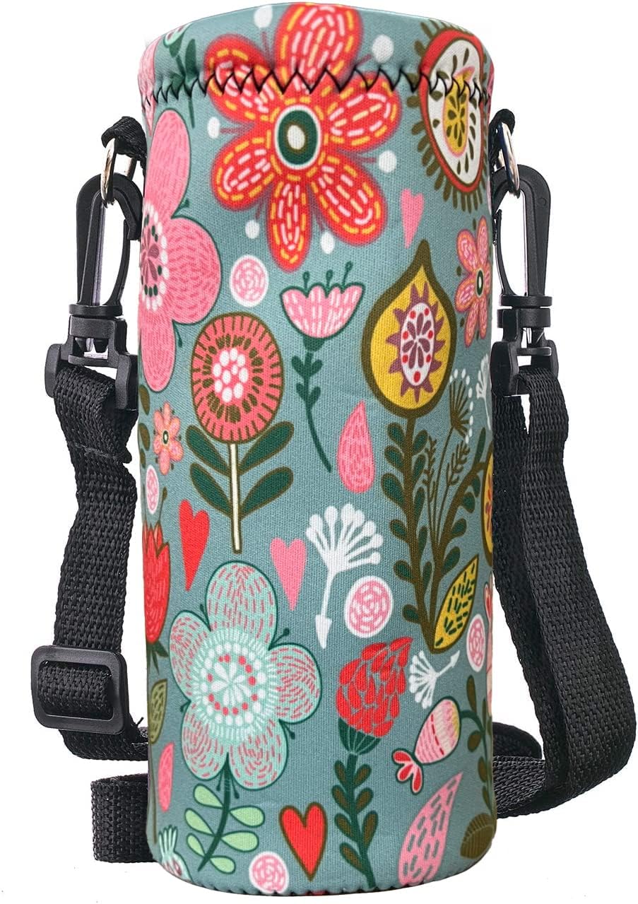 Neoprene Water Bottle Carrier Bag with Adjustable Shoulder Strap for Men Women Walking Hiking,Portable Insulated Holder Case for Stainless Steel/Glass/Plastic Bottles