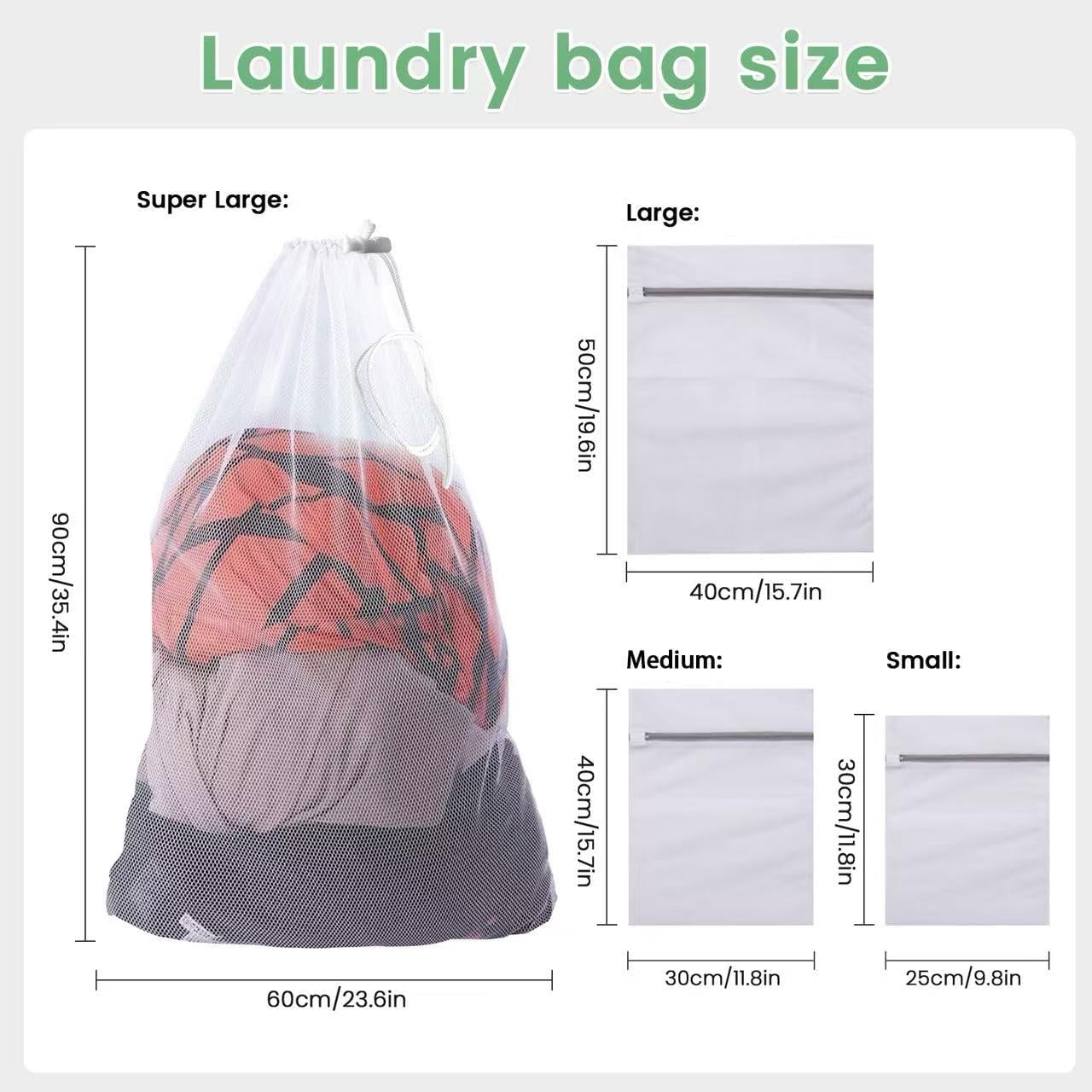 4Pcs Mesh Laundry Bags, Heavy Duty Laundry Bag, Durable Delicate Laundry Bag for College, Dorm, Travel, Family And Apartment Dwellers, (1small, 1medium, 1large, 1xx-Large) White