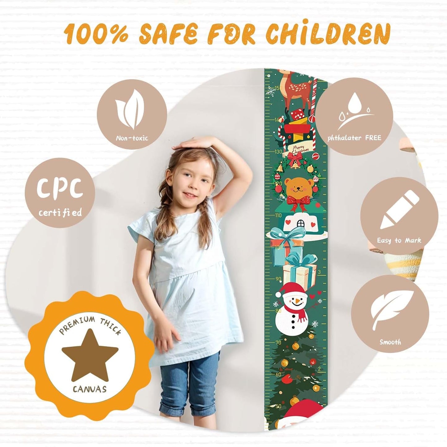 Personalized Name Growth Chart for Wall, Christmas Deer Height Chart, Waterproof Canvas Measure Wall Ruler Removable, Nursery Wall Decor for Baby Kids Toddlers,Christmas Gifts for Kid