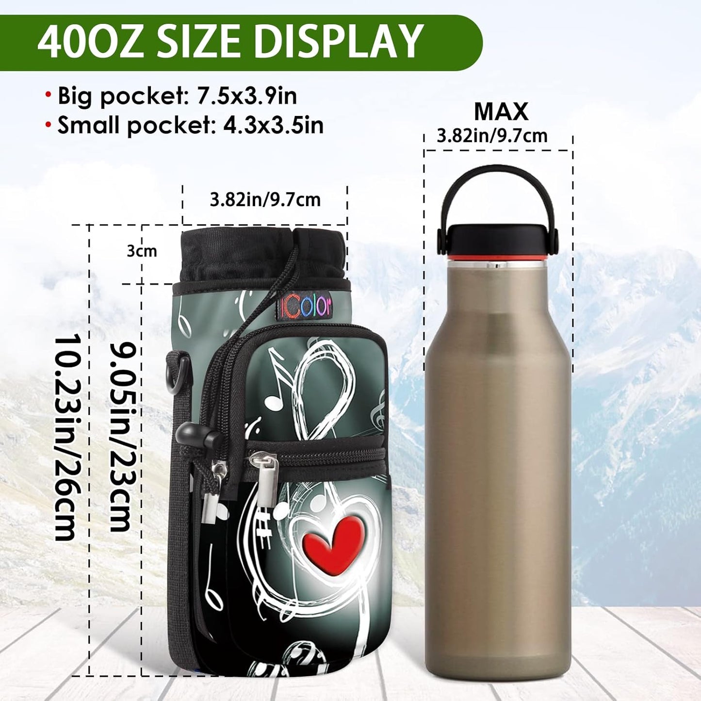 icolor Water Bottle Carrier Bag with Strap 25/32/40 oz Crossbody Bottle Holder with Phone Pocket Sling Sleeve Insulated Neoprene Water Bottle Pouch for Walking Travelling