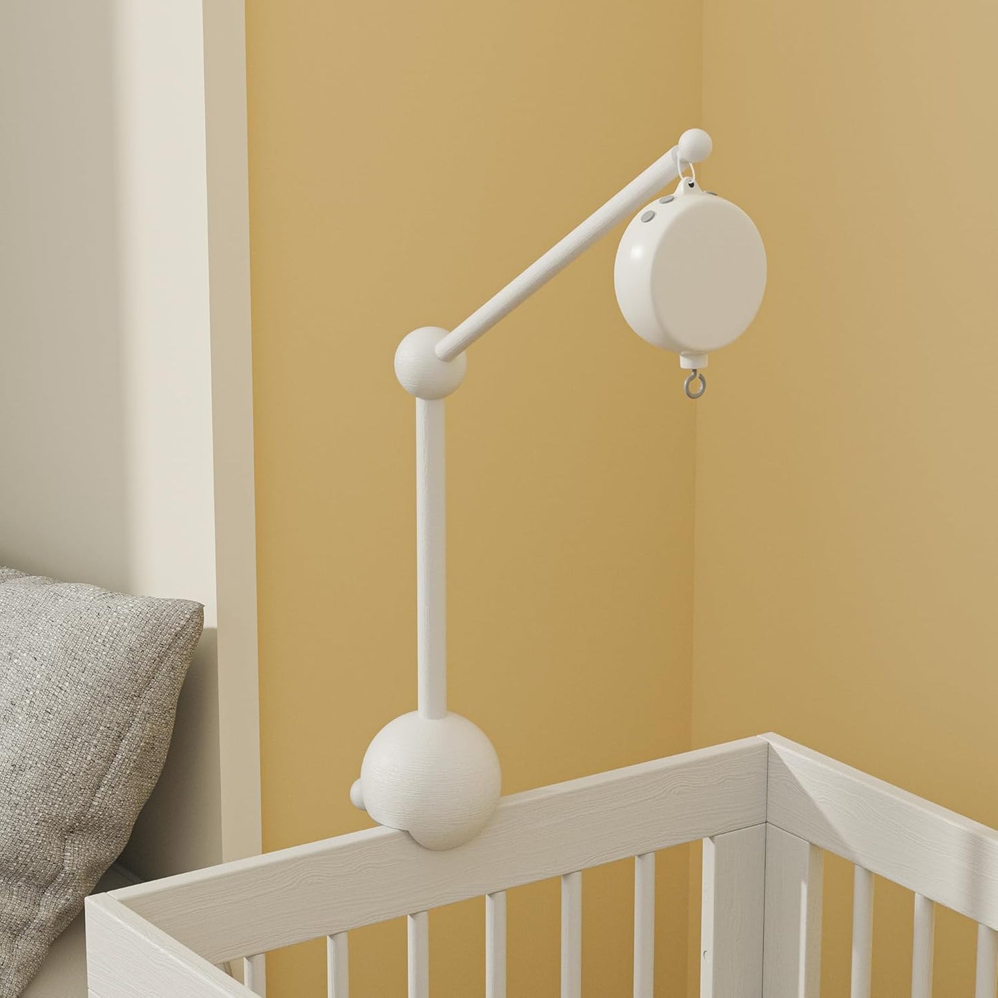 Crib Mobile Arm with Music Box,32.5 Inch White Crib Mobile Stand,Wooden Mobile Arm for Crib (2 Modes,360°Adjustable,100% Beech Wood) Baby Crib Mobile for Boy and Girl