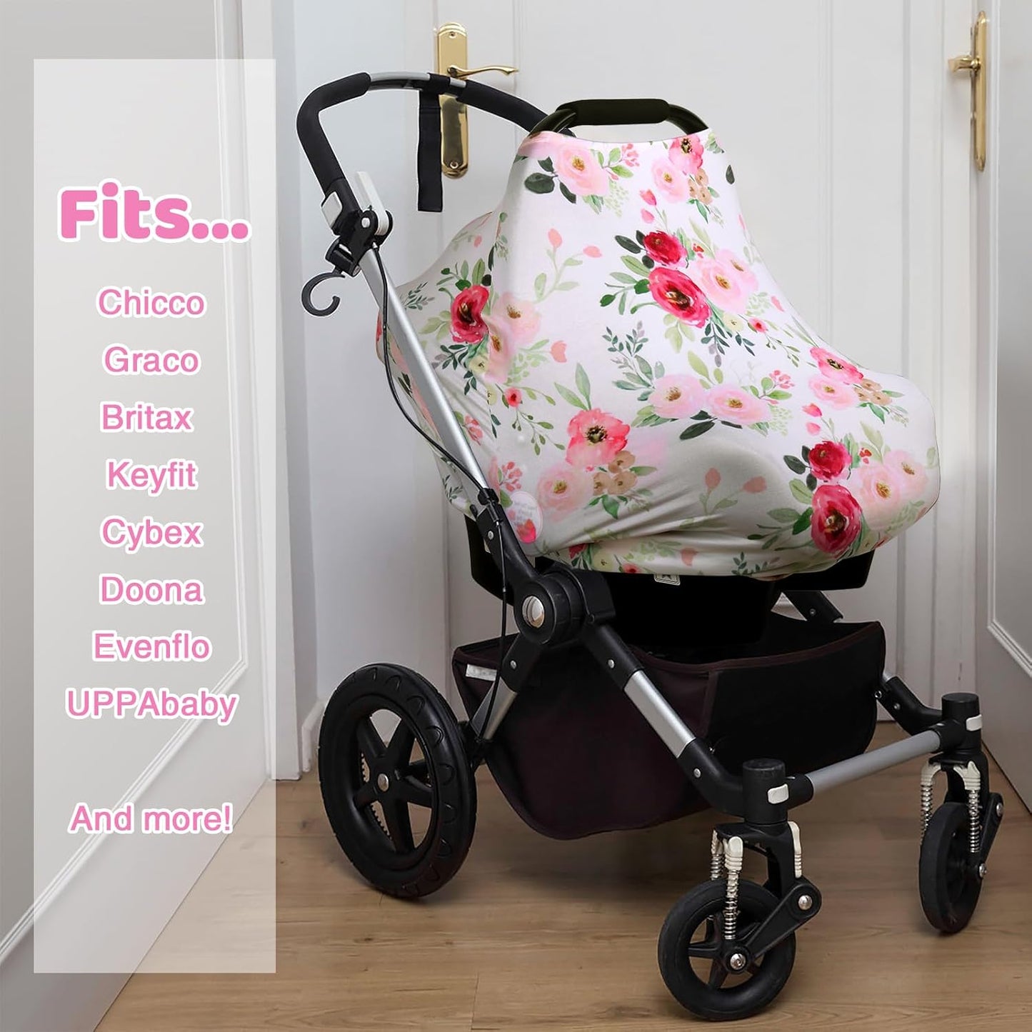 Rquite All-in-1 Car Seat Cover Baby, Carseat Covers for Girl Boy, Stretchy Soft Infant Car Seat Cover, Multi-use Baby Carrier Cover, Car Seat Canopy, Stroller Sun Shade, Nursing Breastfeeding Cover