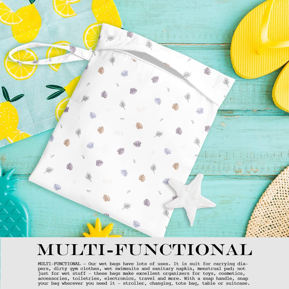 Wet Dry Bag, for Swimsuit, Travel, Beach, Pool, Stroller, Diapers, Dirty Yoga Gym Clothes, Makeup Bag, Waterproof Tropical Palm Leaves Decor Jungle Palm Leaf Favors