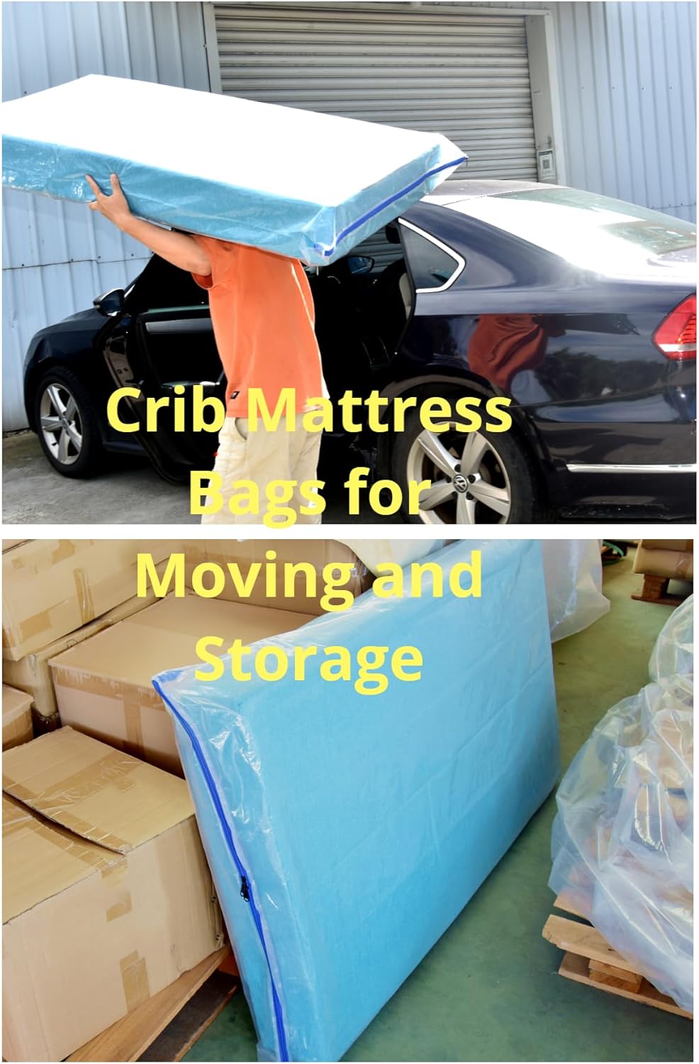 2 Pack Crib Mattress Storage Bags with Zipper -5 Mil Plastic Waterproof Crib Mattress Bags for Moving and Storage