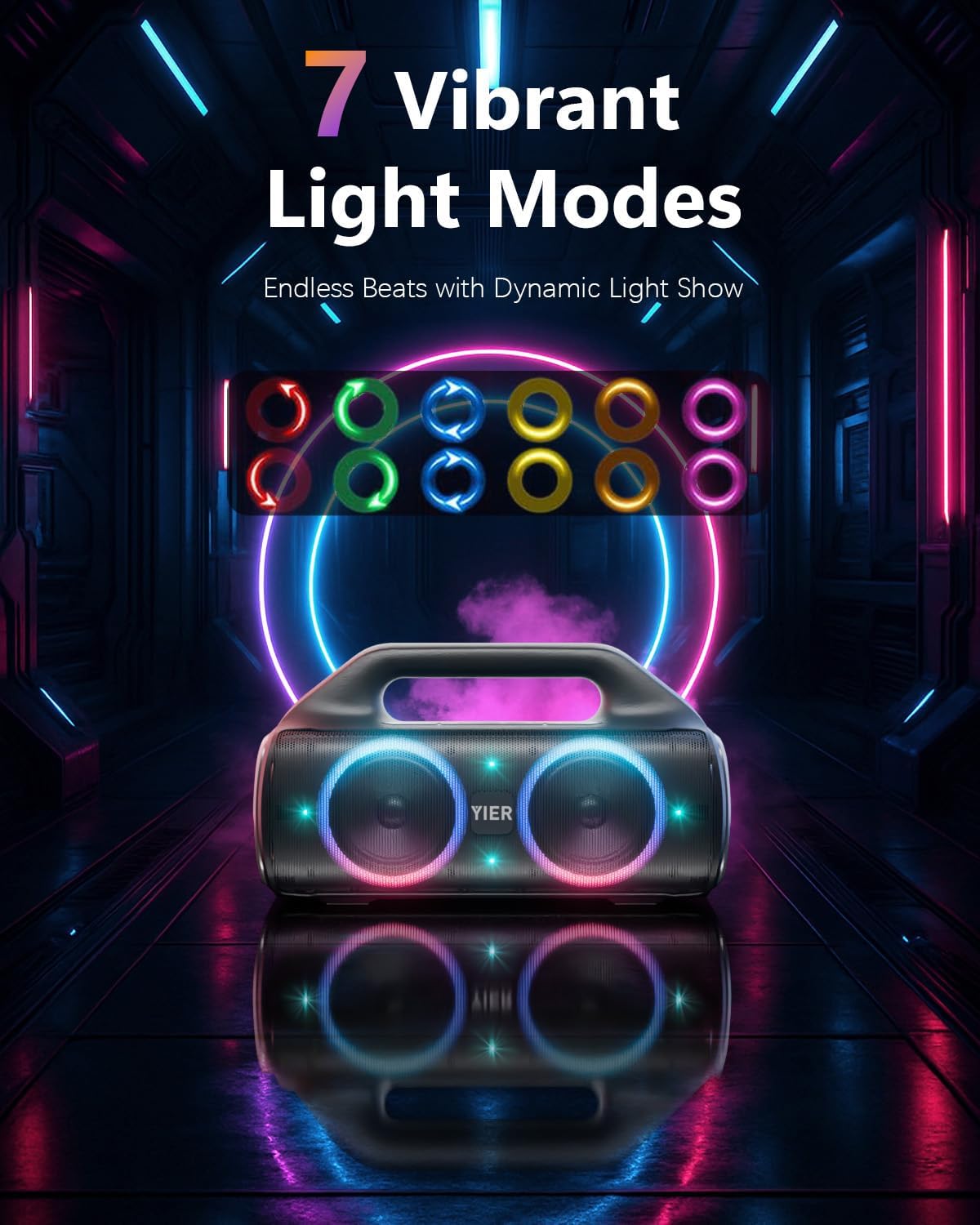 Speakers, 80w (Peak) Portable Wireless Speaker with Lights, Stereo Loud Sound, IP67 Waterproof, Deep Bass Outdoor Speakers Bluetooth 5.0 Dual Pairing for Home Party Beach Camping, Gifts