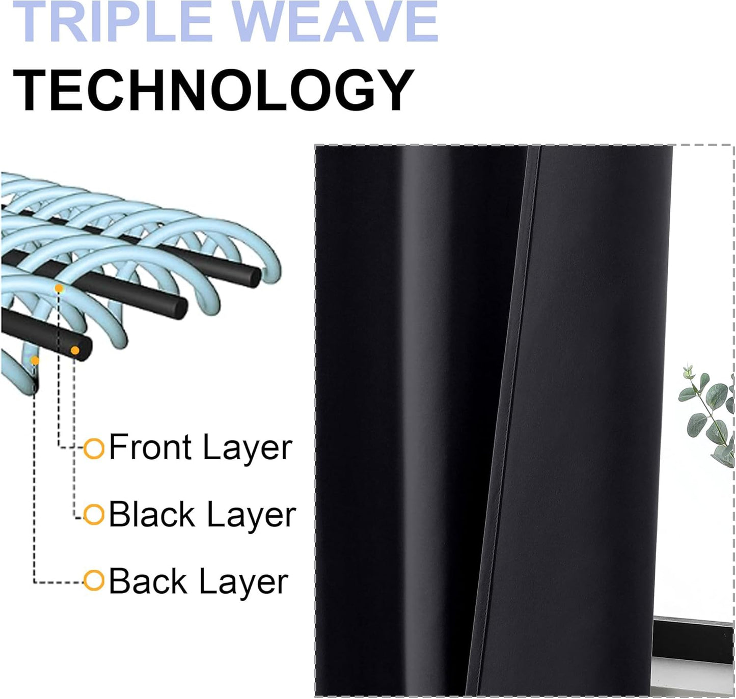 Simplebrand Ava Halloween Black Blackout Curtains for Bedroom 96 Inches Long 2 Panels, Solid Thermal Insulated, Energy Saving Living Room Window Treatment Curtains Blackout Drapes, W50 x L96 Inch