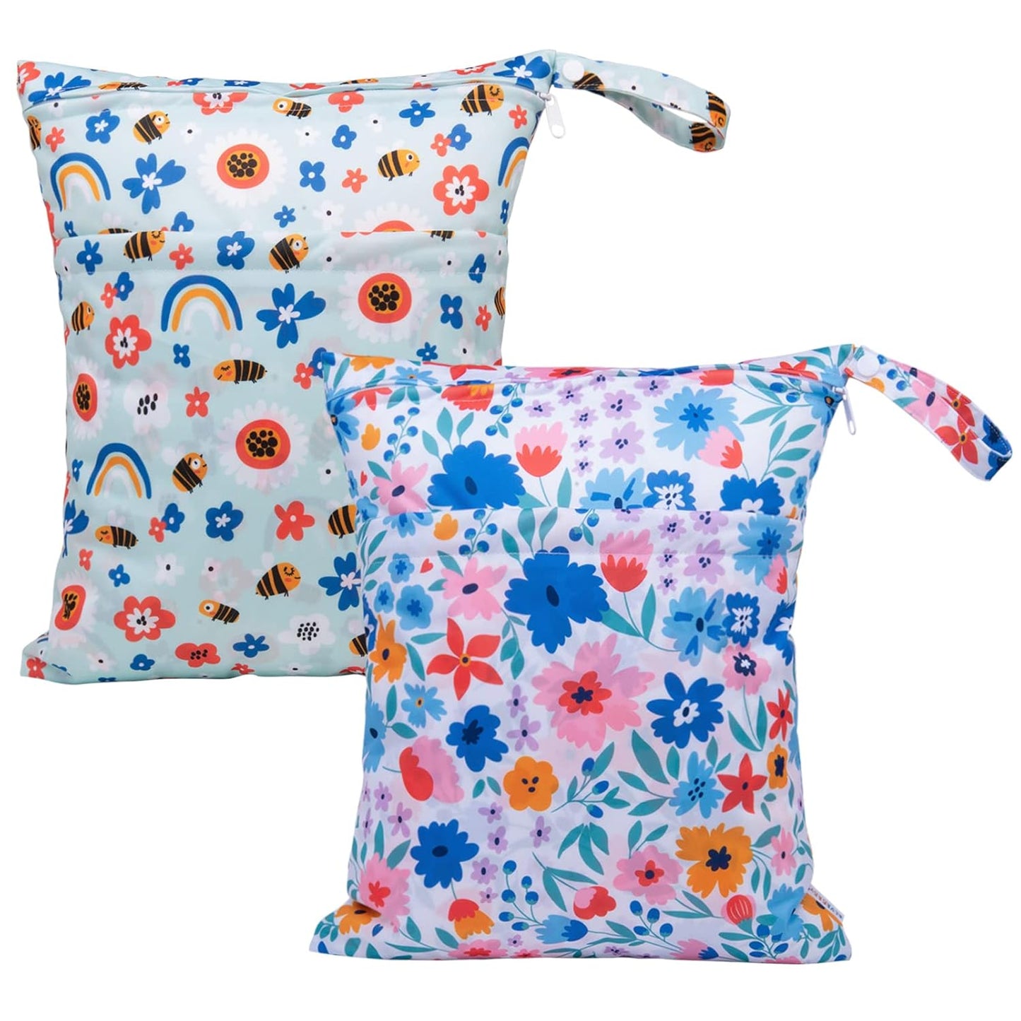 ALVABABY 2pcs Cloth Diaper Wet Dry Bags Waterproof Reusable with Two Zippered Pockets Travel Beach Pool Daycare Soiled Baby Items Yoga Gym Bag for Swimsuits or Wet Clothes LX-YX8688