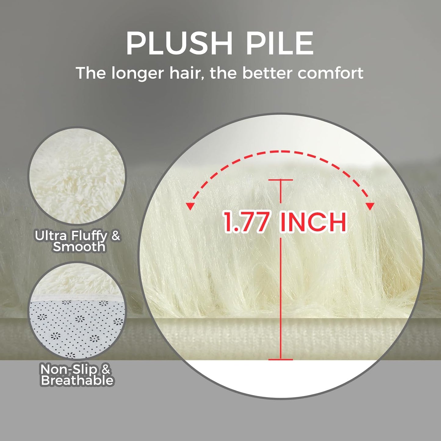 Ultra Soft Rug for Living Room, 4X6 Fluffy Shag Area Rug for Bedroom, Modern Shaggy Carpets Fuzzy Rug for Teens Dorm Nursery Home Decor Aesthetic, Upgrade Anti-Skid Durable, Cream White