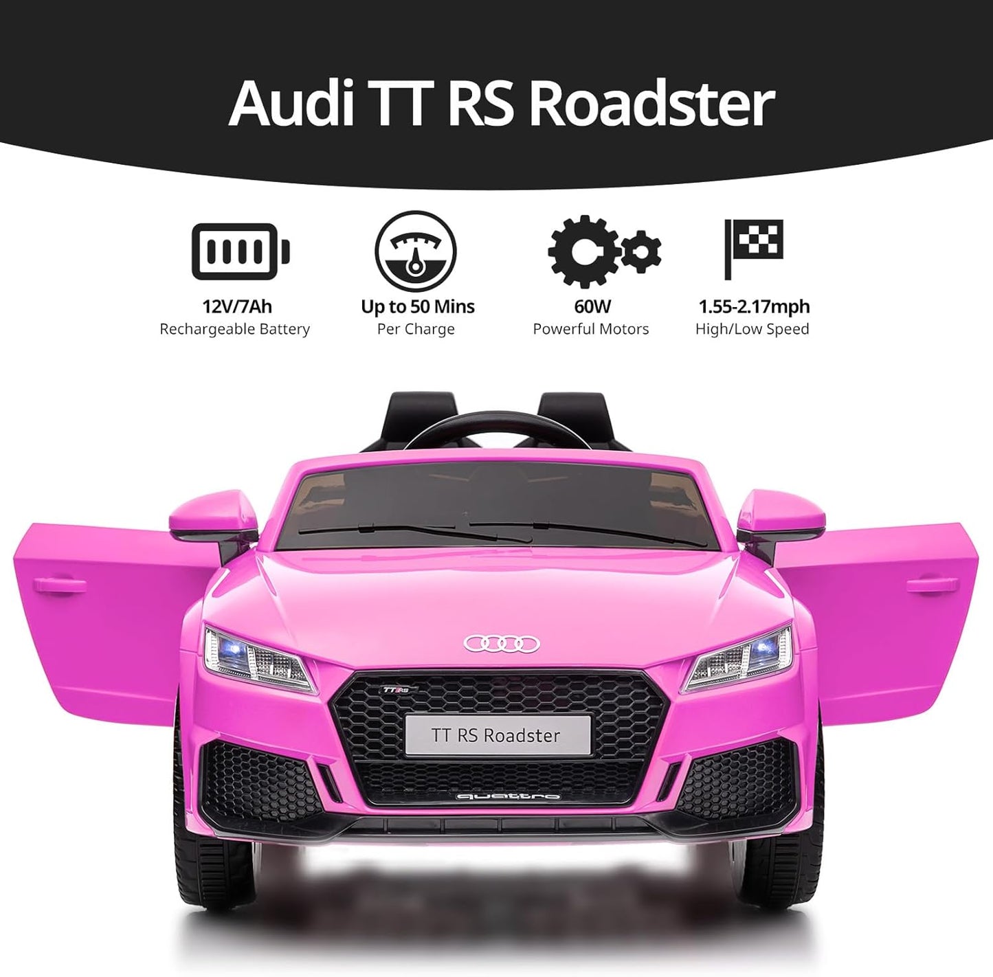 Electric Ride on Car for Kids, Licensed Audi 12V 7Ah Kids Ride-on Toy for Toddlers 3-5 Year Old Girls with Remote, Bluetooth - Hot Pink