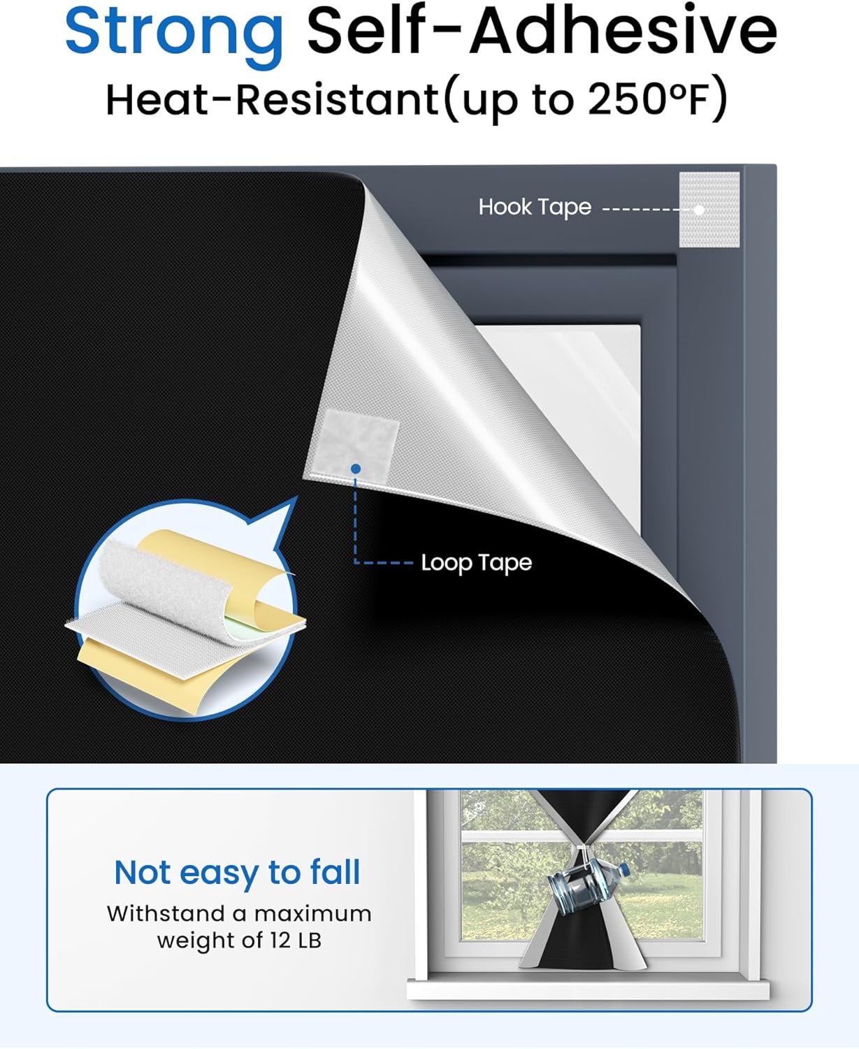 Sumobaby Blackout Curtains for Bedroom Portable 43"x72",No Drill Blackout Shades with Upgraded Hook&Loop Tapes,100% Black Out Window Cover,Thermal Insulated Blinds for Bedroom,Nursery(1 Panel,Black)