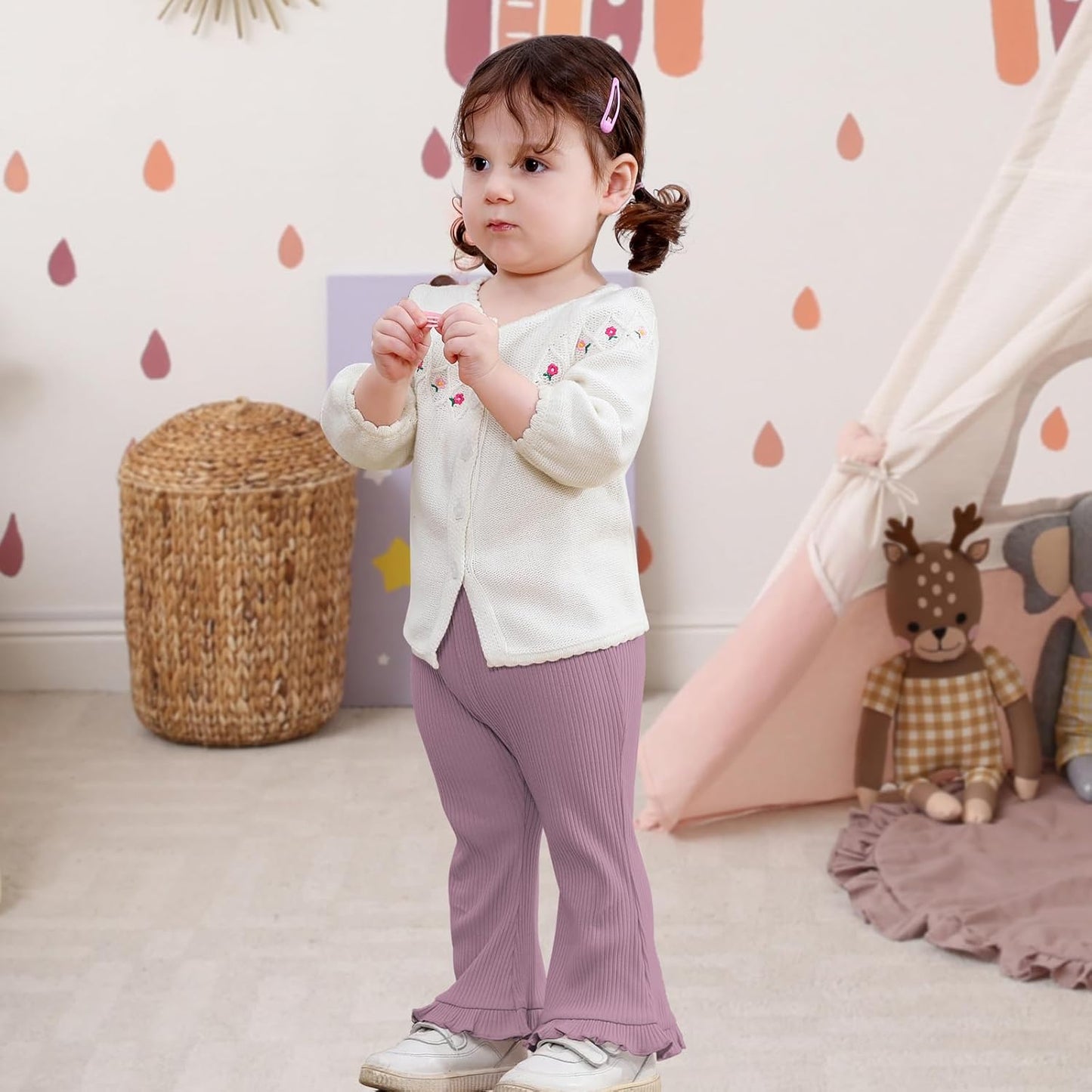 Neutocd Toddler Baby Girl 2-Pack Pants Bell Bottom Infant Baby Girl Solid Ribbed Cotton Leggings