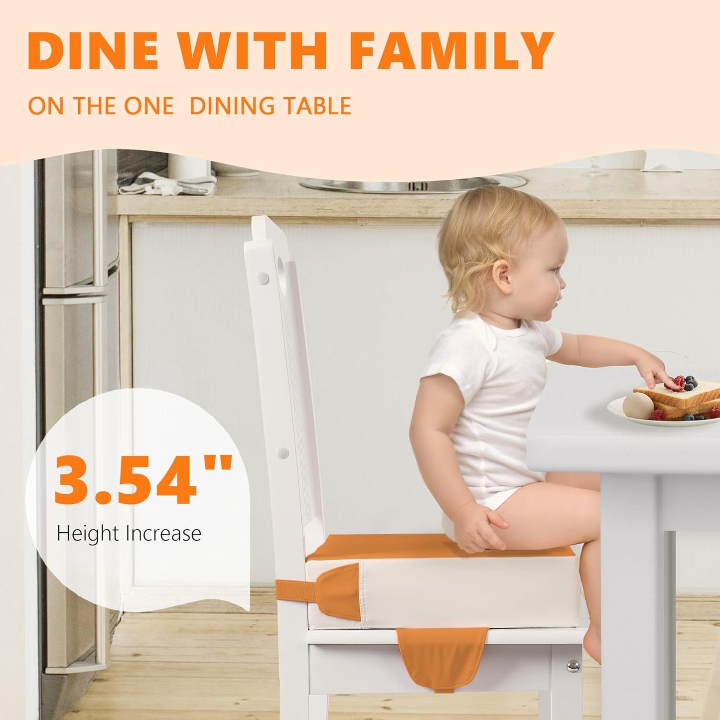 Booster Seat for Kitchen Chair with Adjustable Straps, Toddler Booster Seats for Dining Table Portable for Travel Camping Eating, Booster Cushion for Table for Baby Child Infant Kid Boy Girl