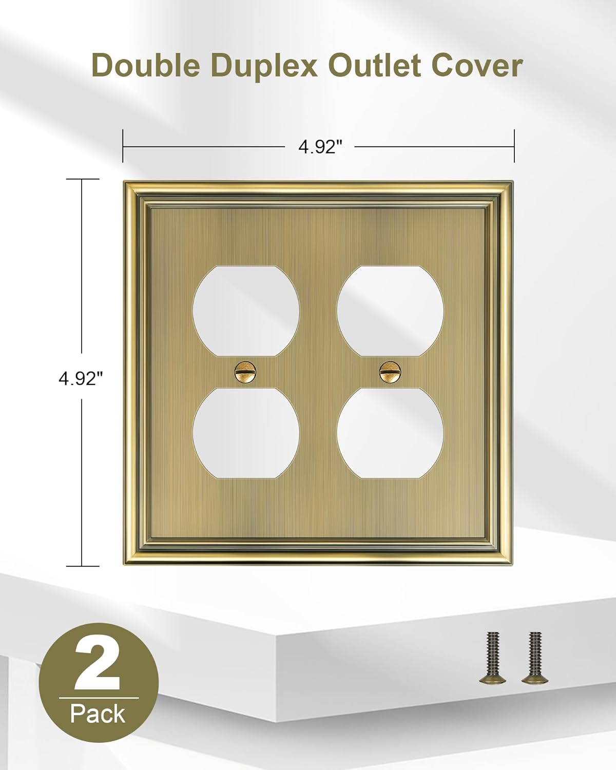 2-Pack Double Duplex Outlet Cover, Antique Brass Decorative Switch Plates and Outlet Covers for Electrical Outlet, Durable Zinc Alloy Wall Plates, 2 Gang Receptacle Cover, Corrosion Resistant