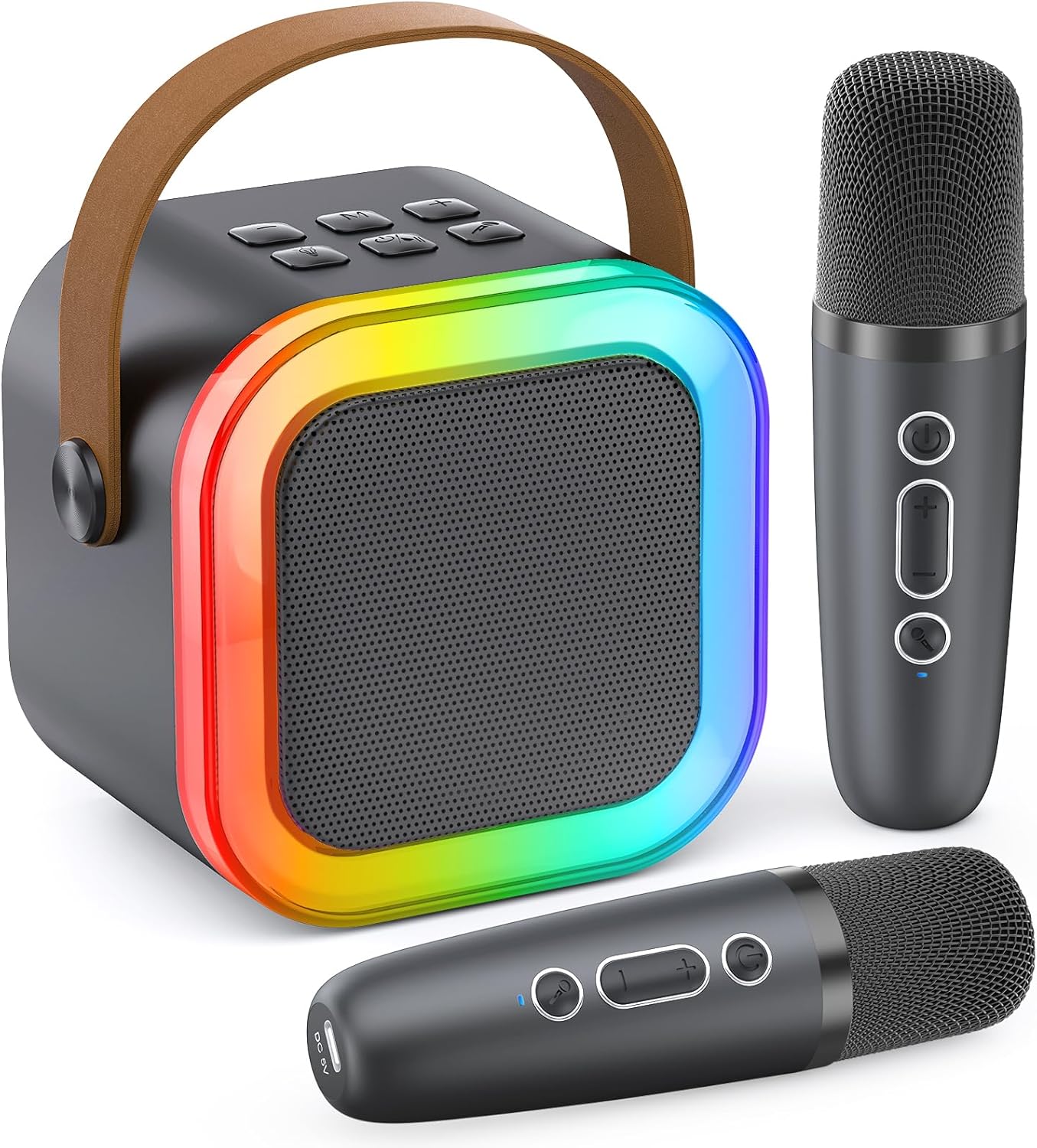 Karaoke Machine for Kids Adults, Portable Bluetooth Mini Karaoke Microphone Singing Speaker Karaoke Player with 2 Wireless Mic, for All Smartphones,Birthday, Family,Home Party (Space Gray)