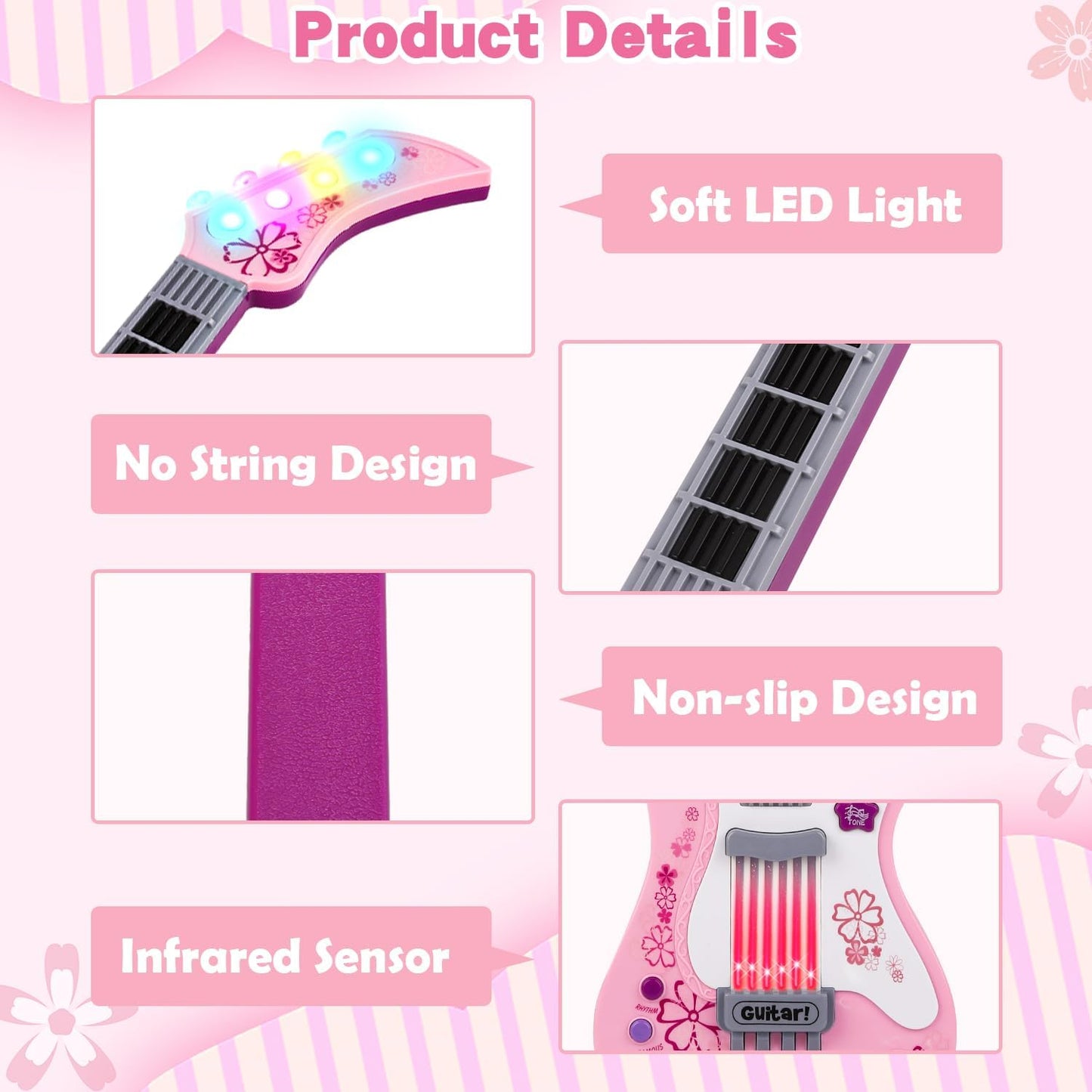 M SANMERSEN Kids Guitar for Girl Music Toy Electric Pink Guitars with Strap for Kid Toddler Musical Instrument Toys for 3 4 5 Year Old Girls Gifts