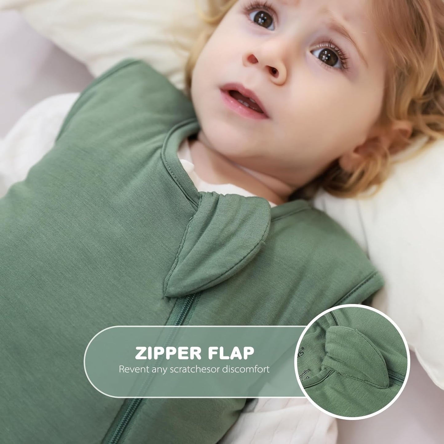 Mosebears Unisex Baby Sleep Sack 1.0 TOG, Supersoft Rayon Made from Bamboo Wearable Blanket with 2-Way Zipper (Dark Green,0-6 Months)