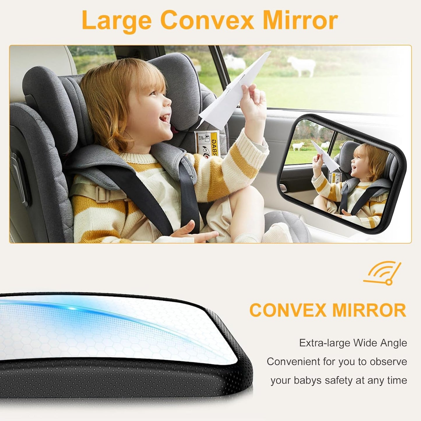Baby Car Mirror for Rear Facing Seat - Clear View, Upgraded Hook Clip Design, 360 Rotation, Wide Crystal View, Shatterproof Crash Tested and Certified