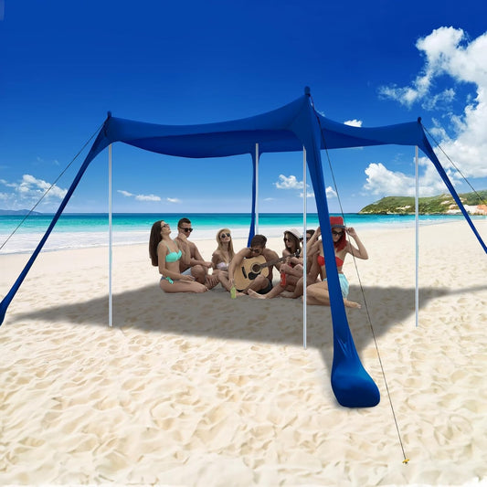 COMMOUDS Beach Tent Sun Shelter - UPF50+ Pop Up Beach Canopy with Sandbags & Sand Shovel & Windproof Poles, Portable Sun Shade for Beach, Camping, Picnics, Backyard