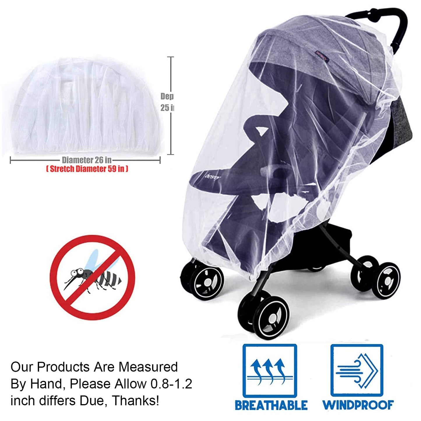 Mosquito Net for Stroller - Protective 2Packs Perfect Bug Net for Strollers, Bassinets, Cradles, Playards,Pack N Plays and Portable Mini Crib (White+Grey)
