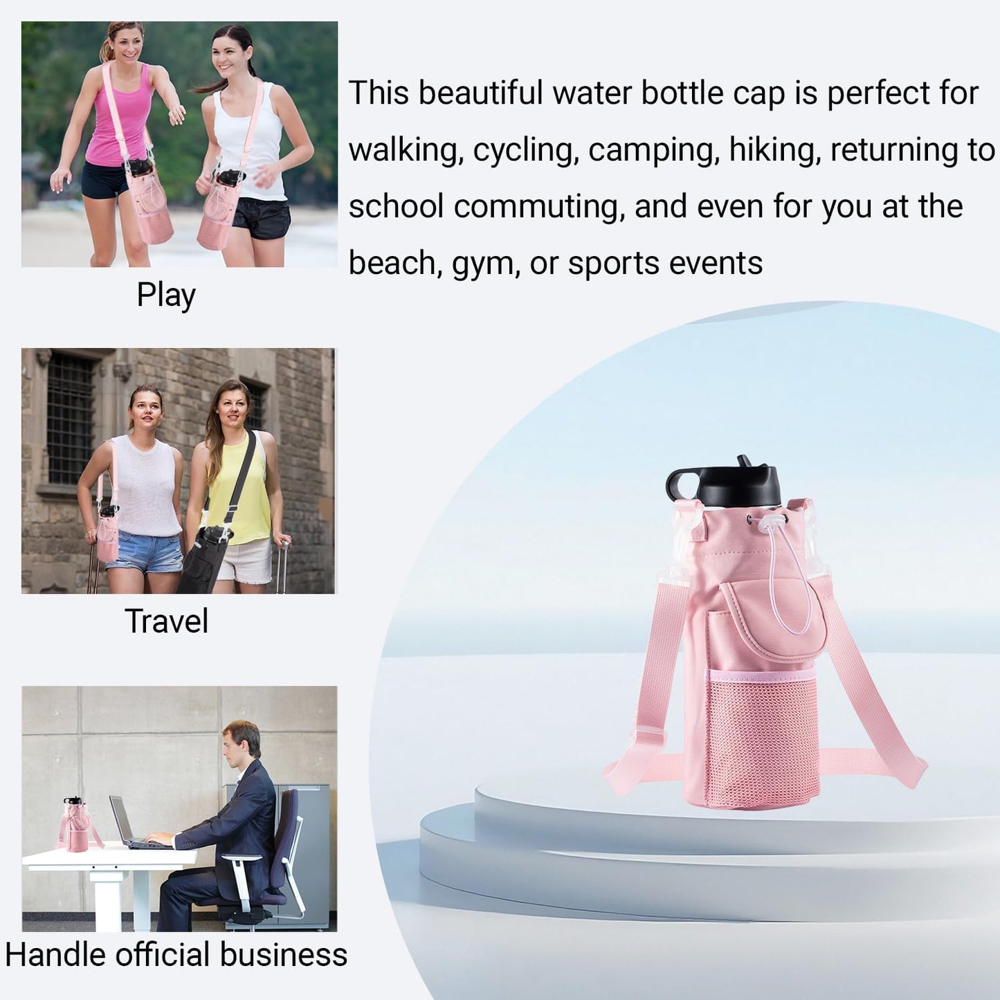 RRegeny【NEW STYLE Water Bottle Holder Crossbody Bag with Shoulder Strap, Leakproof Water Bottle Carrier for Hydro Flask16-40oz, Hands-Free Fitness Bag with Zipper Pockets for Hiking Travel Gym