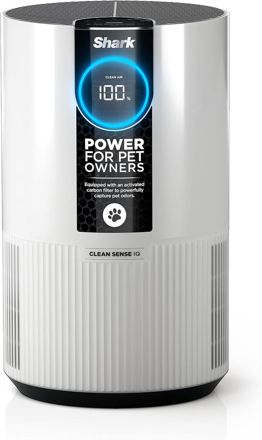 Shark Air Purifier For Home Pets, Allergies, Pet Hair, HEPA Air Filter, 500 Sq Ft, Small Room, Bedroom, Odor Eliminator Clean Sense, Captures 99.98% of Particles, Pet Dander, Fur, Allergens HP102PET