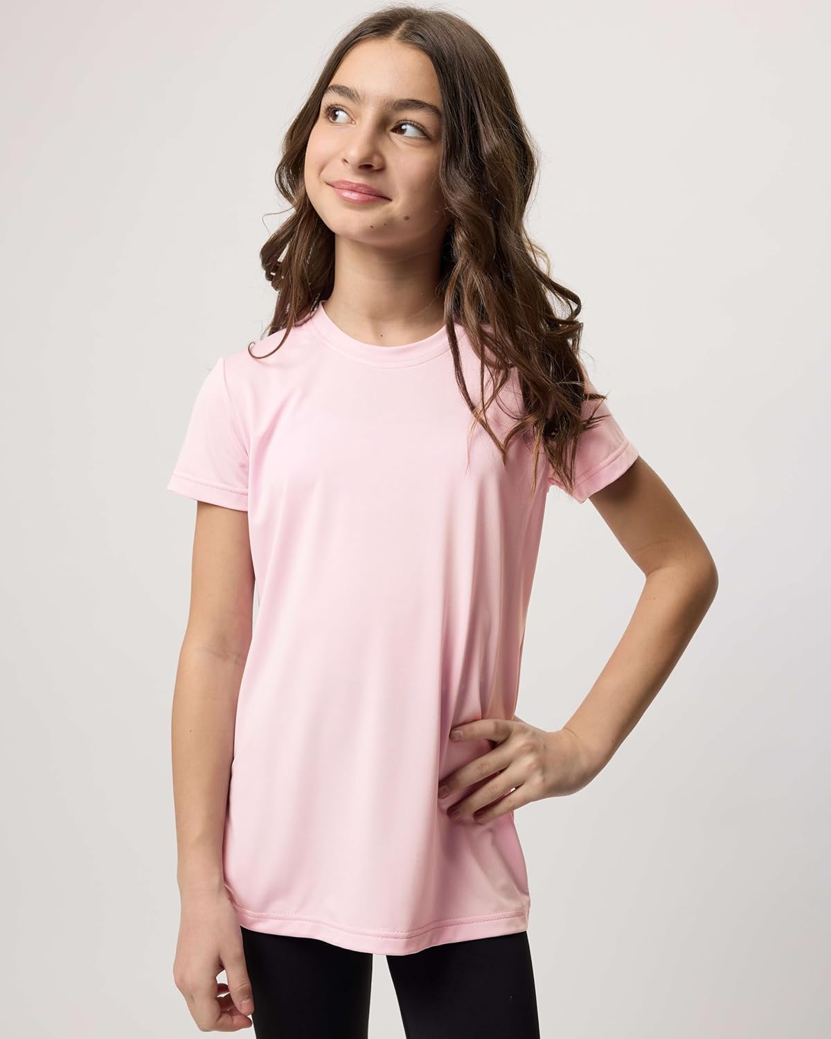 Real Essentials 5 Pack: Girls Short Sleeve Dry-Fit Crew Neck Active Athletic Performance T-Shirt