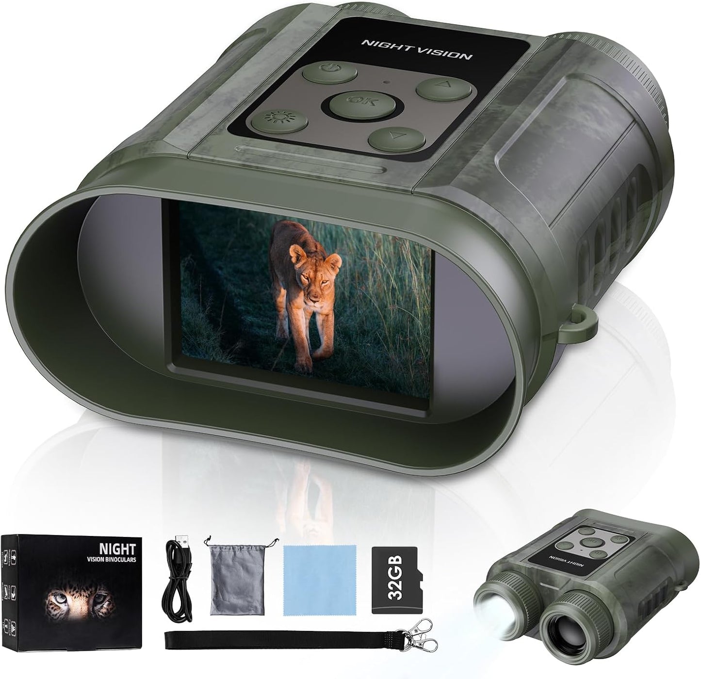 Night Vision Goggles,Compact Night Vision Binoculars,32GB Card Included, Photo/Video Capture,Outdoor Tools for Education, Wildlife Watching,Gifts for Boy, Gifts for Men, Gifts for Father(Green)