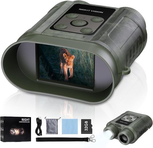 Night Vision Goggles,Compact Night Vision Binoculars,32GB Card Included, Photo/Video Capture,Outdoor Tools for Education, Wildlife Watching,Gifts for Boy, Gifts for Men, Gifts for Father(Green)