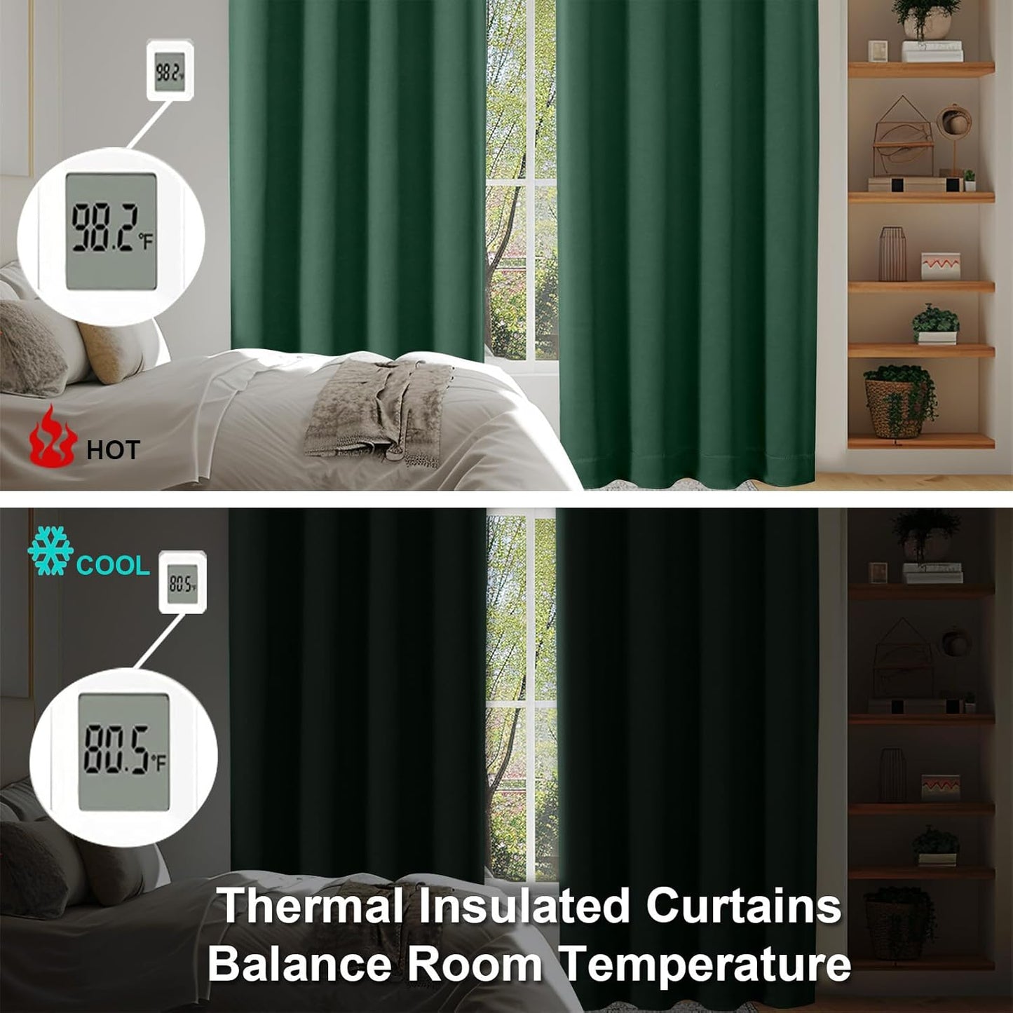 Simplebrand Ava Ever Green Blackout Curtains for Bedroom 84 Inch Length 2 Panels Set, Solid Thermal Insulated Privacy Living Room Window Treatment Curtains Blackout Drapes, W50 x L84 Inch, Ever Green