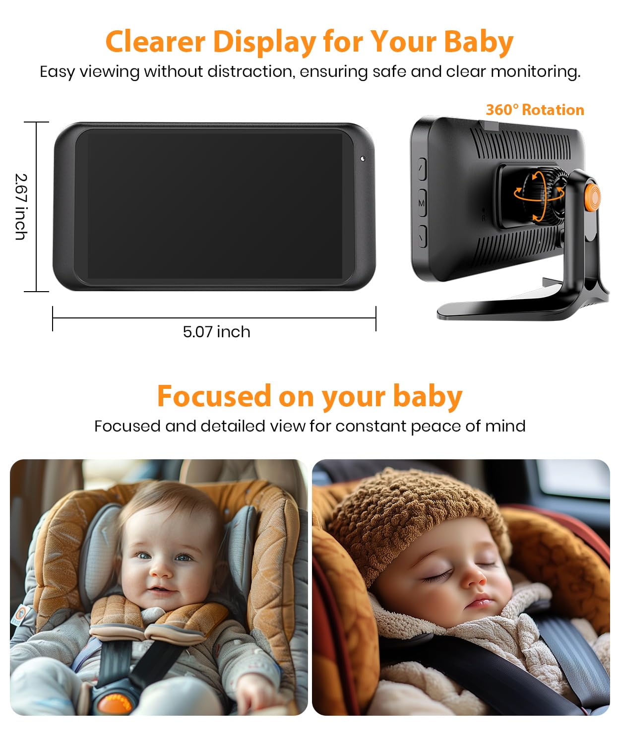 USB Baby Car Camera Plug-Play, 4.5" 1080P Easy Setup Backseat Camera with Flexible 360 Rotation, Clear Picture Rear Facing Car Seat Baby Monitor