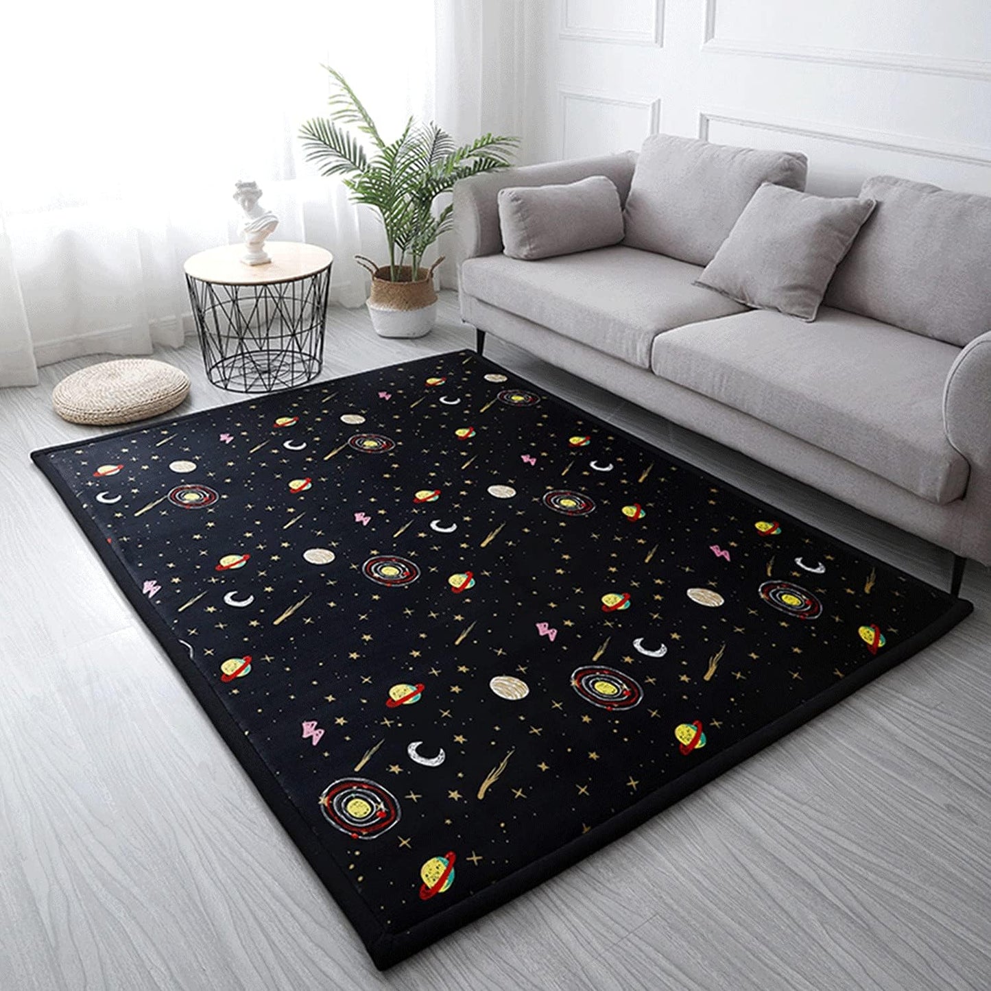 Loartee Coral Velvet Area Rug - 1" Thick Memory Foam Baby Play Mat, Washable Toddler Carpet, Home Decor for Living Room, Nursery, Kids Bedroom, Astral Black, 4'11"x4'11"