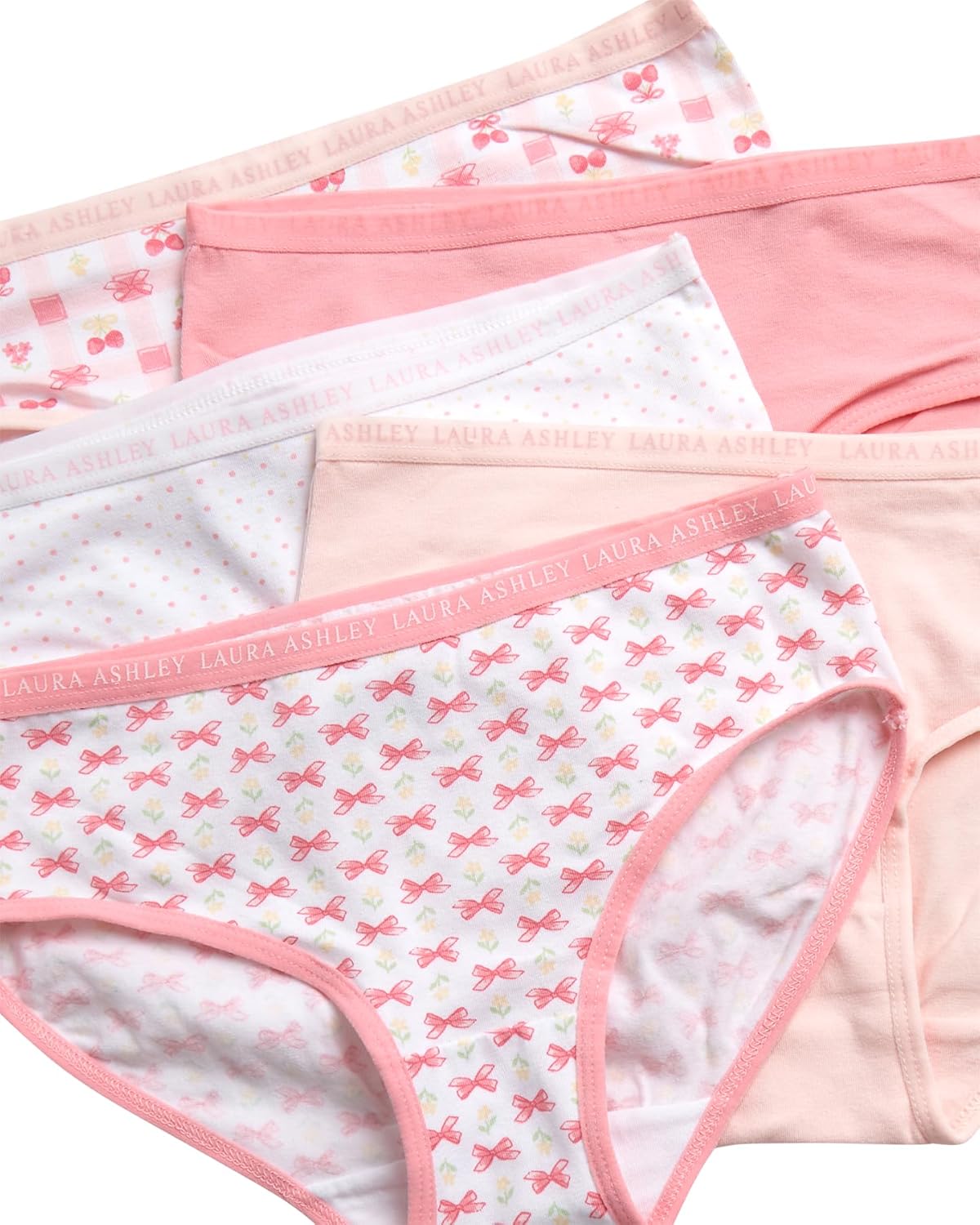 Laura Ashley Girls Underwear - 5 Pack Soft Stretch Breathable Panties for Girls - Lightweight Cotton Panties (Size: 4-12)