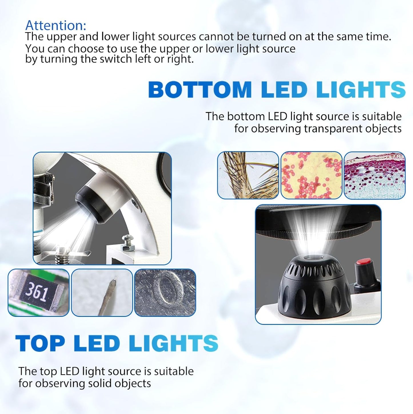 Microscope for Kids Starter Adults 64X-1280X Metal Monocular Microscope for Students School Home Education LED Lights Phone Holder Microscope Kit