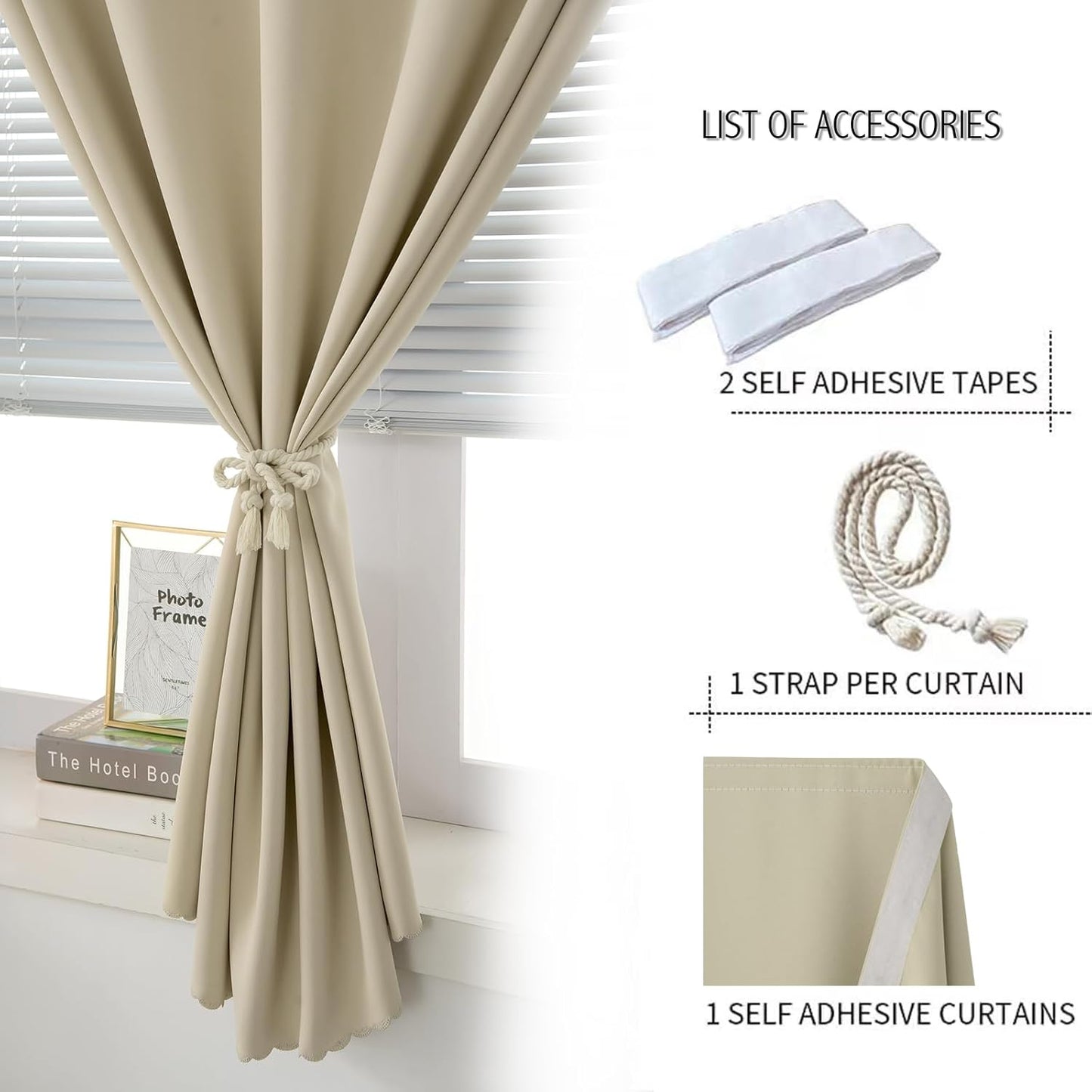 Self Adhesive Portable Blackout Curtains for Bedroom Easy to Install Window Thermal Lnsulated Kitchen Room Darkening Small Window Curtains, Cortinas Para Cuarto, 59"W X 59"L, Beige, 1 Panel