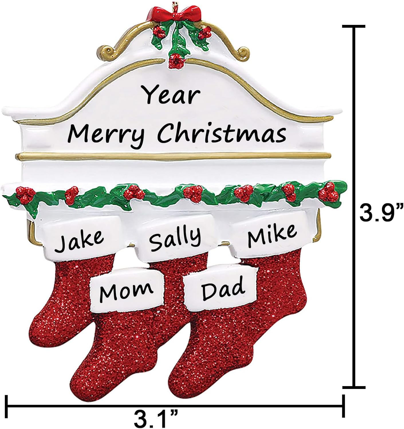 Personalized Christmas Ornaments 2025 Family of 2/3/4/5/6/7/8 Custom Christmas Stocking Ornament with Names Customized Ornaments for Xmas Tree,Family of 5