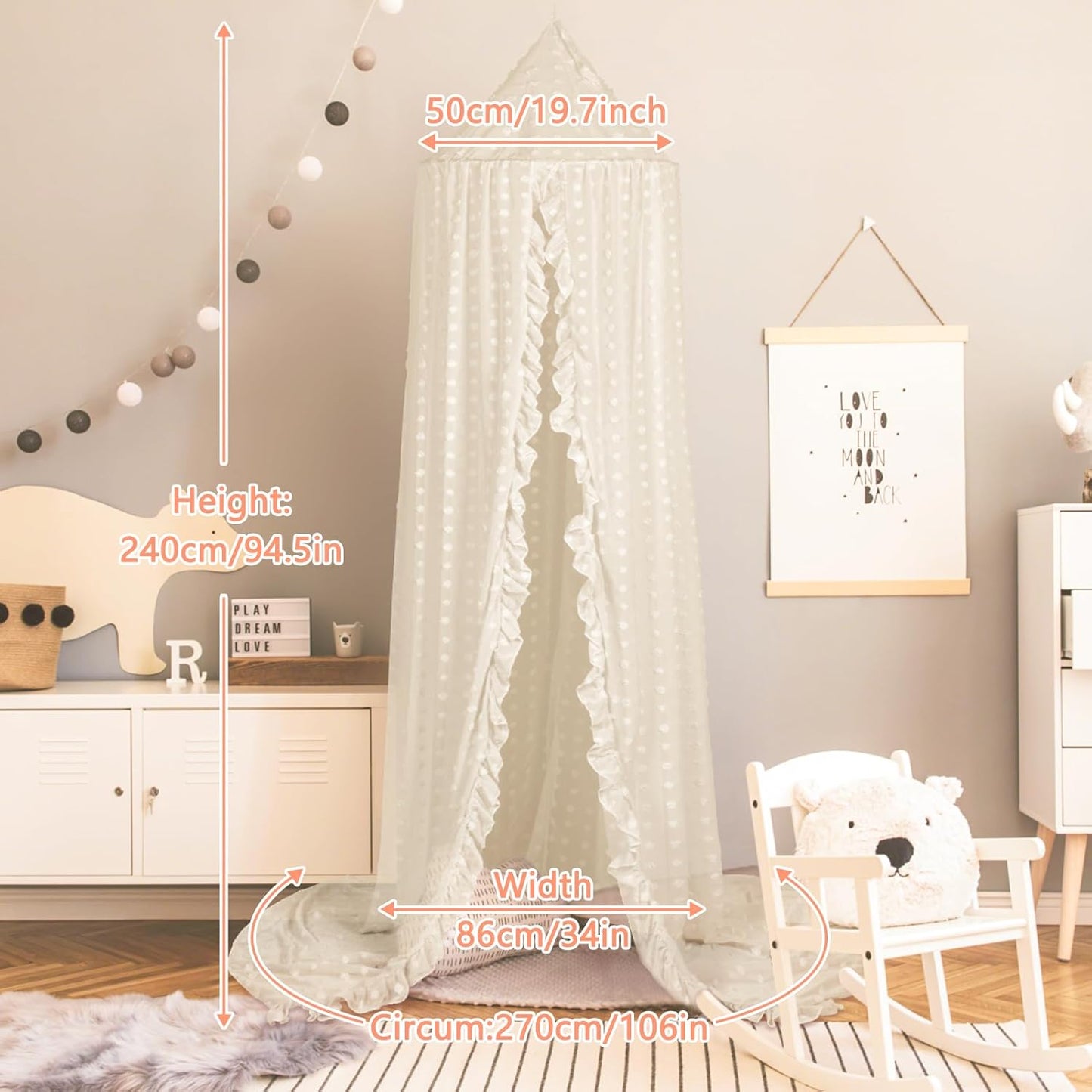 Princess Bed Canopy for Girls - Crib Canopy for Bed - Mosquito Net for Bed, Kids Bed Canopy with Princess Room Decor for Girls Bedroom,Children's Reading Room Decor (Beige)