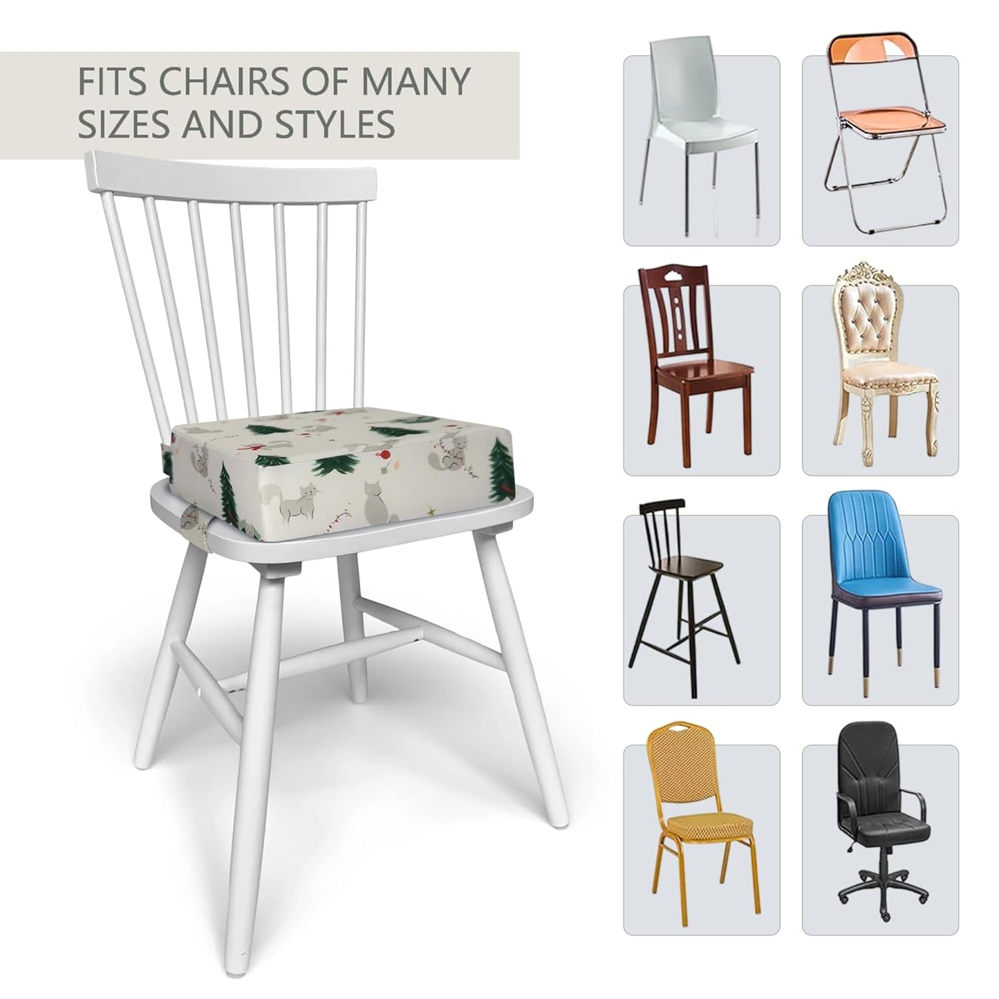 Toddler Booster Seat for Dining Table, Portable Booster Seat for Kitchen Chair, 4 Inch High-Density Foam Cushion with Adjustable Safety Straps and Non-Slip Bottom, Perfect for Kids Travel and Daily