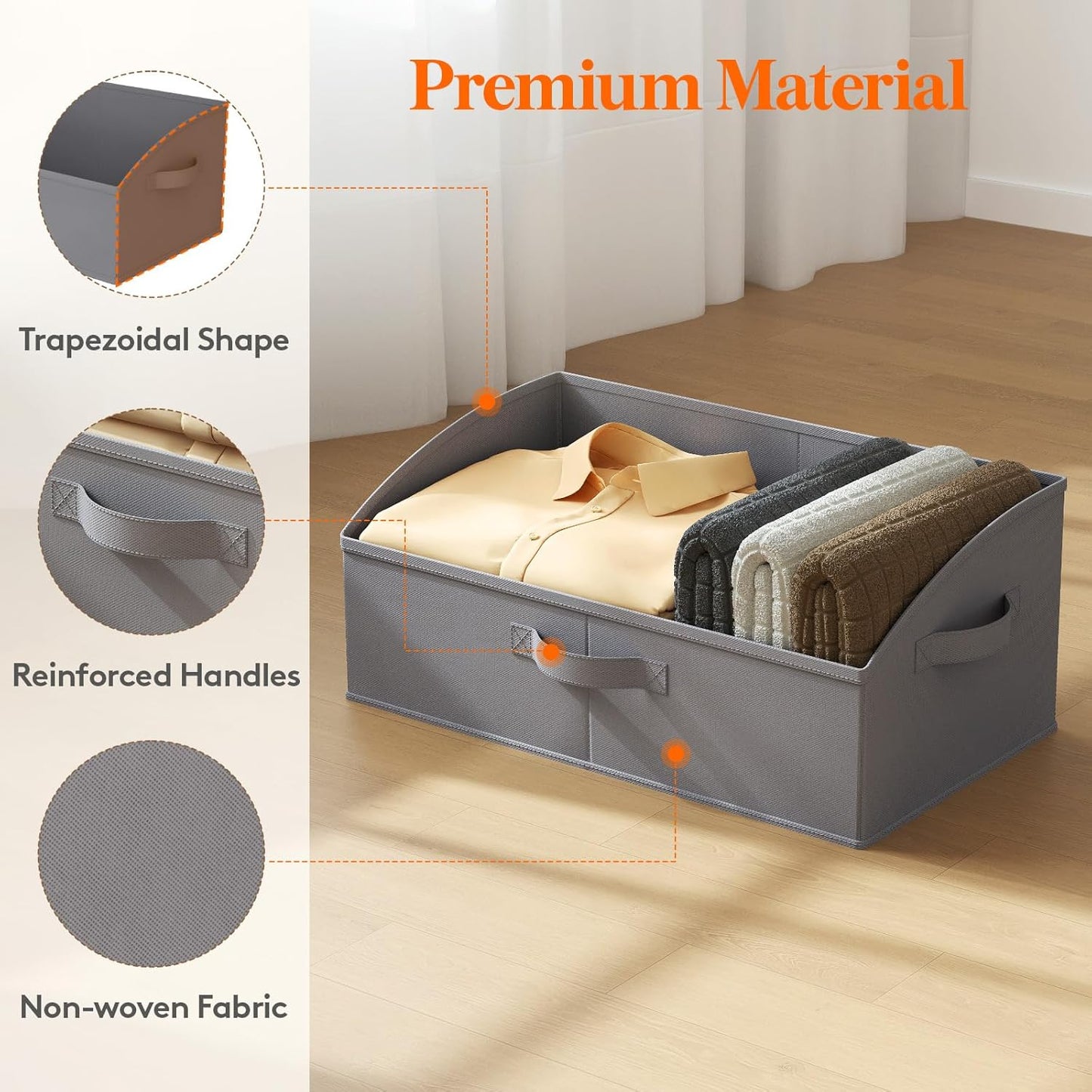 Lifewit Storage Baskets for Shelves, 6 Packs Non-woven Fabric Trapezoid Closet Organizer Bins with Handles, Foldable Clothing Containers Box for Clothes, Toy, Towel, Book, DVD, Hats, Large-Grey