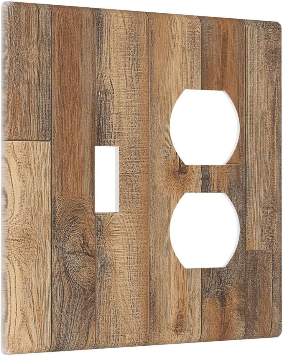 Wallplates Retro Rustic Brown Wood Grain 1 Toggle 1 Duplex Switch Plate Electrical Gfci Faceplate Decorative Light Switch Covers For Farmhouse Cabin Decor