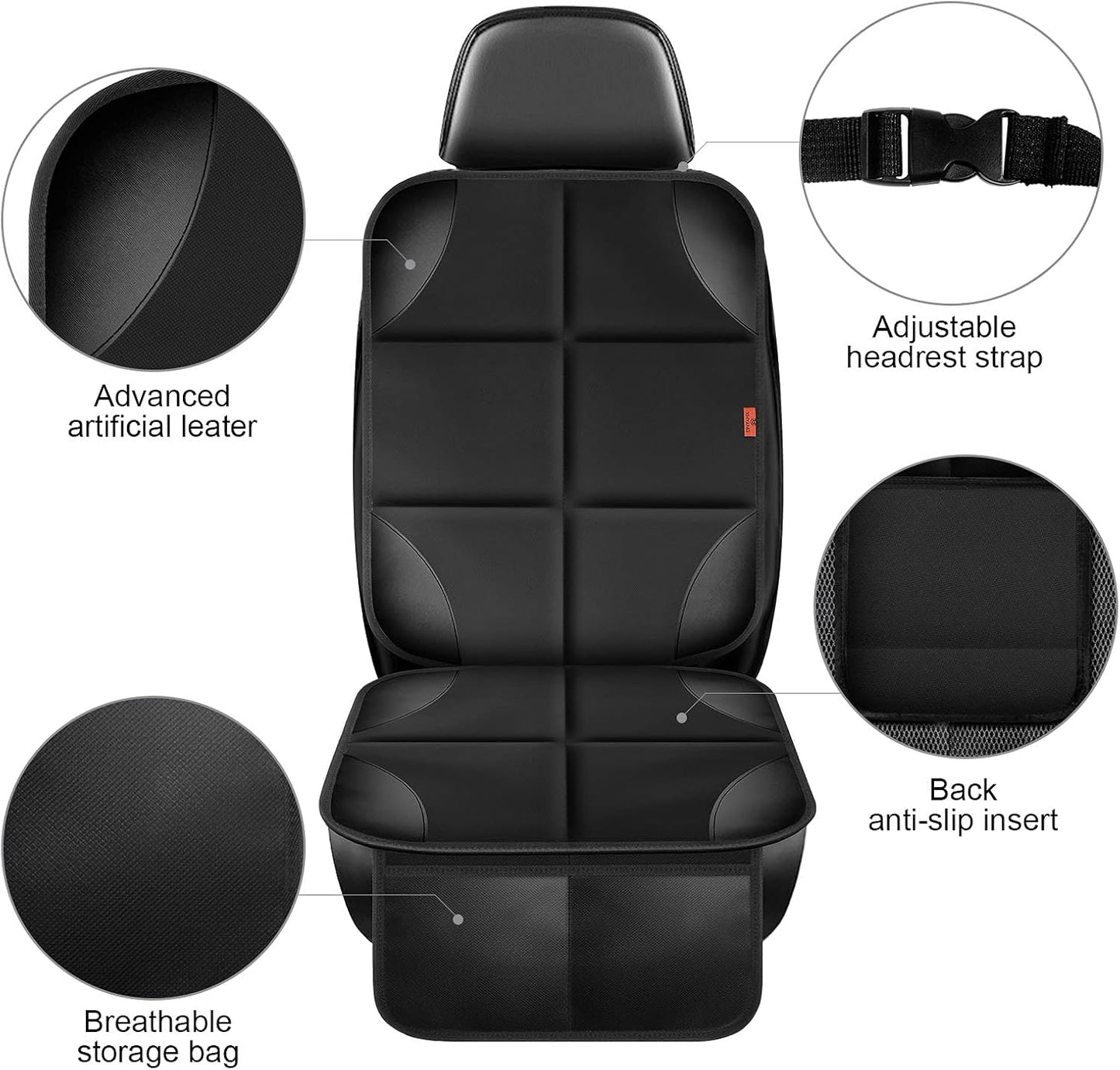 Car Seat Protector 1 Pack Car Seat Cushion Mat Thickest Padding,Waterproof 600D Fabric Car Seat Covers for Non-Slip Backing Mesh Pockets for Baby and Pet (Brown, 1 Pack)