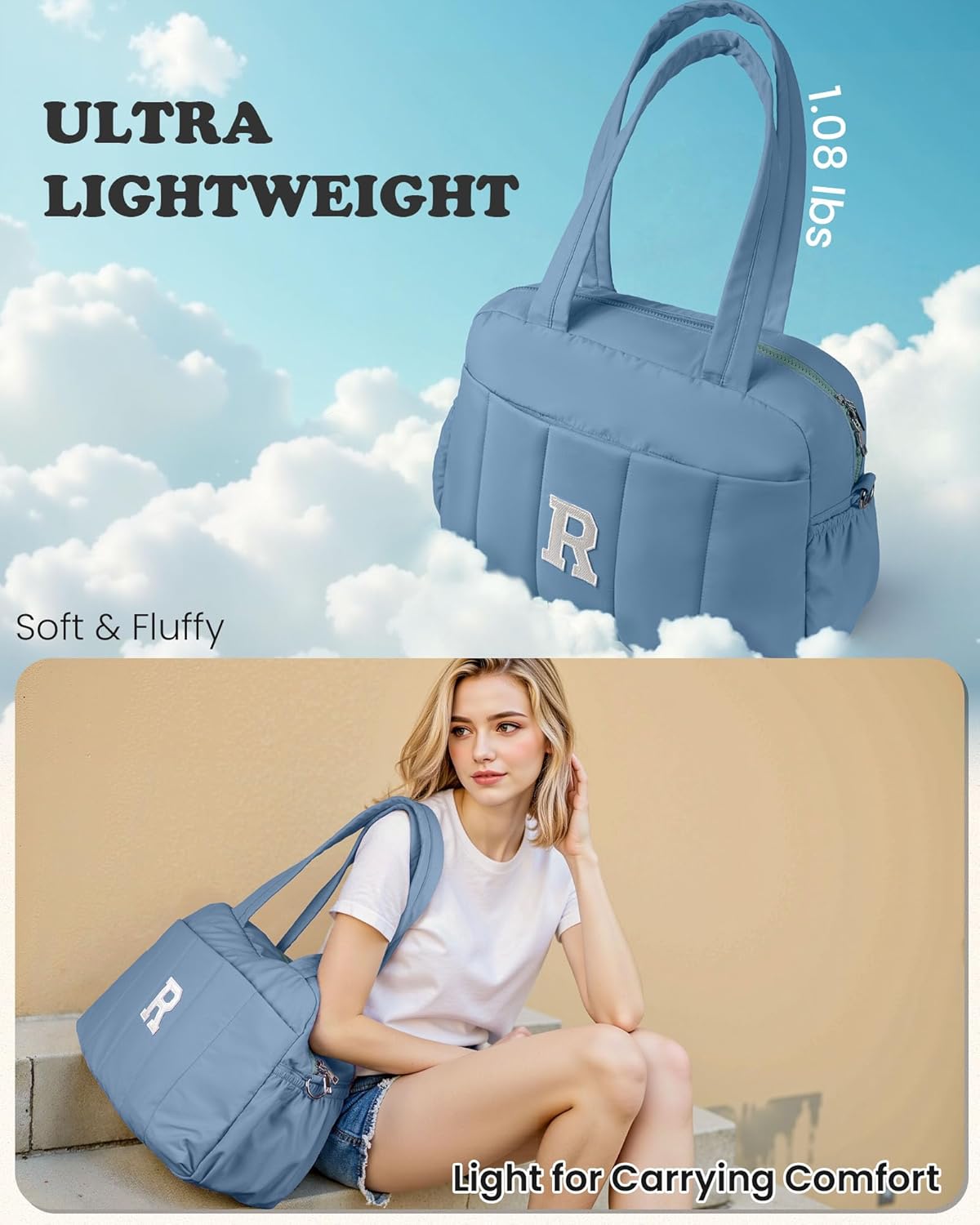 Initial Duffle Bag, Yoga Bags for Women，Overnight Bag with Wet Pocket，Lightweight Work Bags Personalized Gym Tote with Makeup Pouch-Gifts for Women Birthday