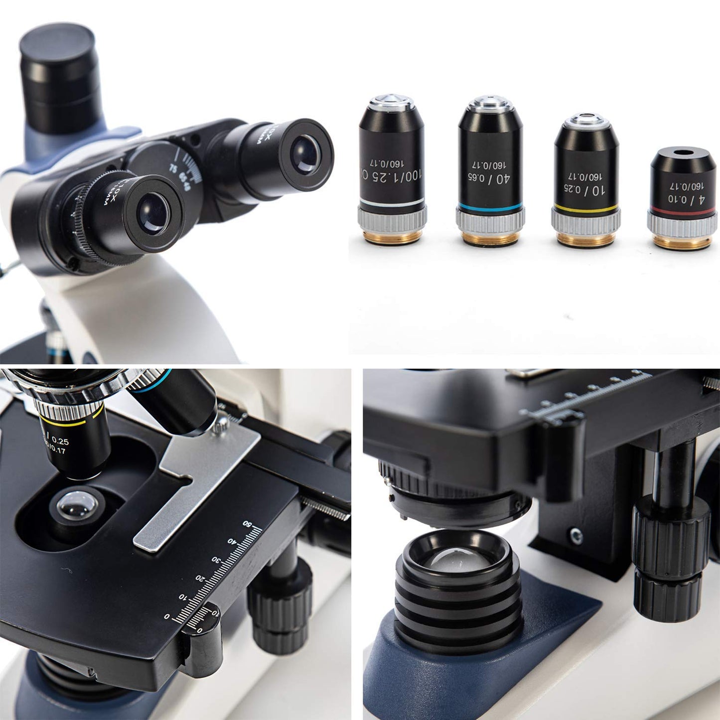 Swift SW380T 40X-2500X Magnification, Siedentopf Head, Research-Grade Trinocular Microscope Compound Lab with Wide-Field 10X/25X Eyepieces, Mechanical Stage, Ultra-Precise Focusing, Camera-Compatible