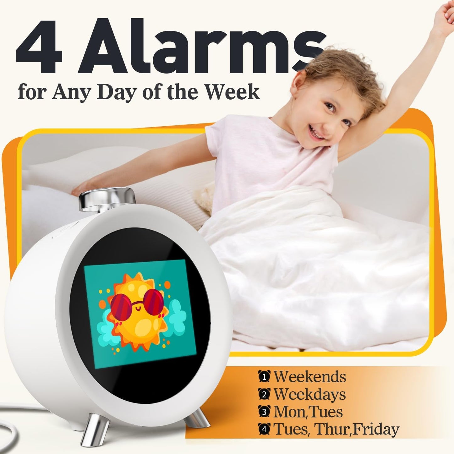 MOMILLA Alarm Clock for Heavy Sleepers, Colorful Screen Temperature, Loud 7-Day Programmable 4 Alarms, Small Clocks Bedrooms for Kids Adults Boys Girls, Easy to Set, Digital White Noise, Hourly Chime