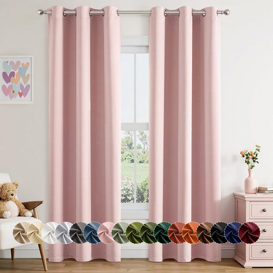 MIULEE Baby Pink Blackout Curtains for Girls Bedroom Living Room 78 Inches Long 2 Panels, Nursery Thermal Insulated Room Darkening Drapes Solid Grommet Top Noise Reducing Window Curtains 40x78 Inch