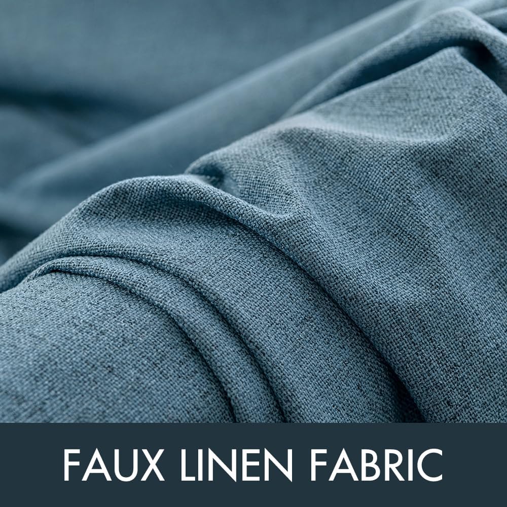 MIULEE Linen Texture Curtains for Bedroom Solid 100% Blackout Thermal Insulated Dusty Blue Curtains Grommet Room Darkening Drapes Luxury Decor for Living Room Nursery 52x45 Inch (2 Panels)