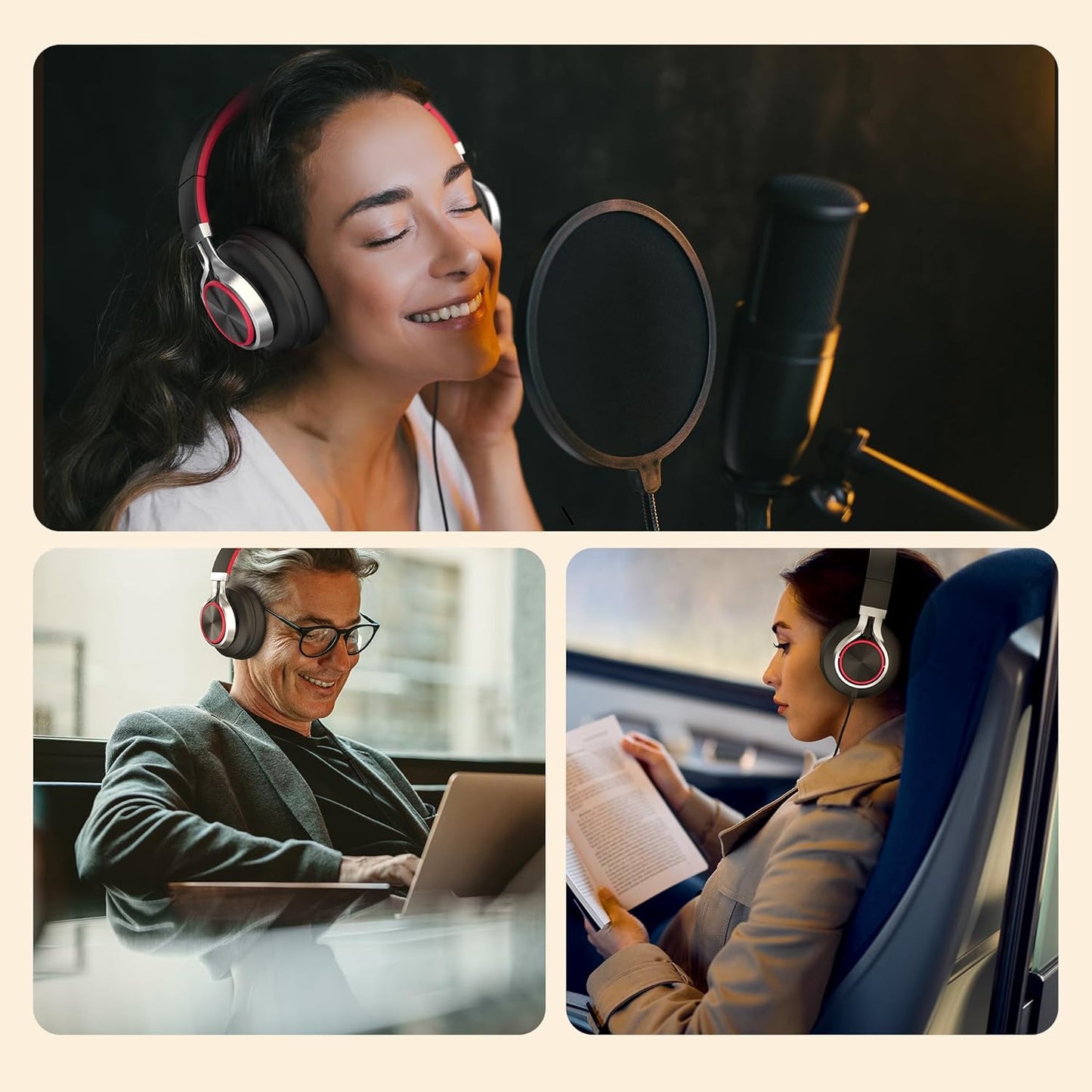 AILIHEN Wired Headphones with Microphone, Over-Ear Foldable Corded Head Phones with Volume Control 3.5mm Jack for Teens Adult Smartphones Chromebook (Red)