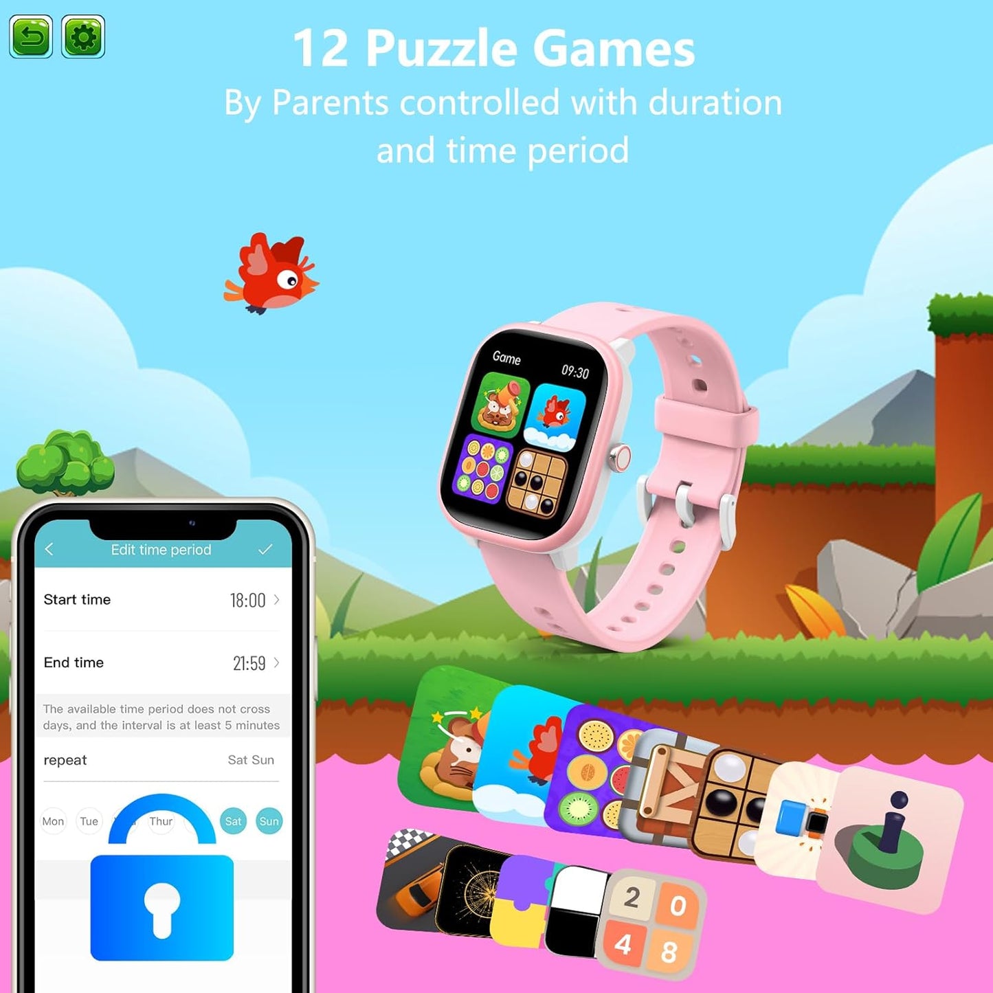 Kids Wach for Girls Boys 6-15 Year Old - Smart Watch for Kids 1.8" Fitness Tracker,No Phone Needed,Pedometer Sleep Monitor Heart Rate Waterproof,Puzzle Game for Girls Boys Teens Birthday Gift (Pink)