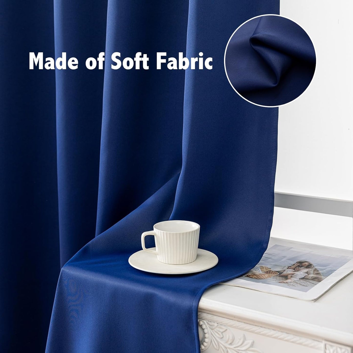 Anytime 100% Blackout Curtain Set, Thermal Insulated & Energy Efficiency Window Draperies for Guest Room, Full Shading Panels for Shift Worker and Light Sleepers（Navy Blue, 2 Panels, 52W x 72L）